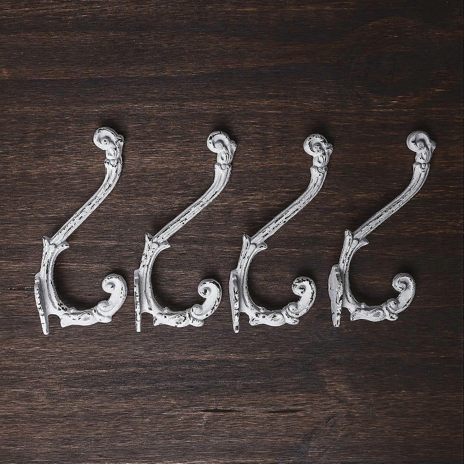 Joyhappst Image Color Vintage Cast Iron Wall Hooks (Antique White Finish, Set Of 4) - Rustic