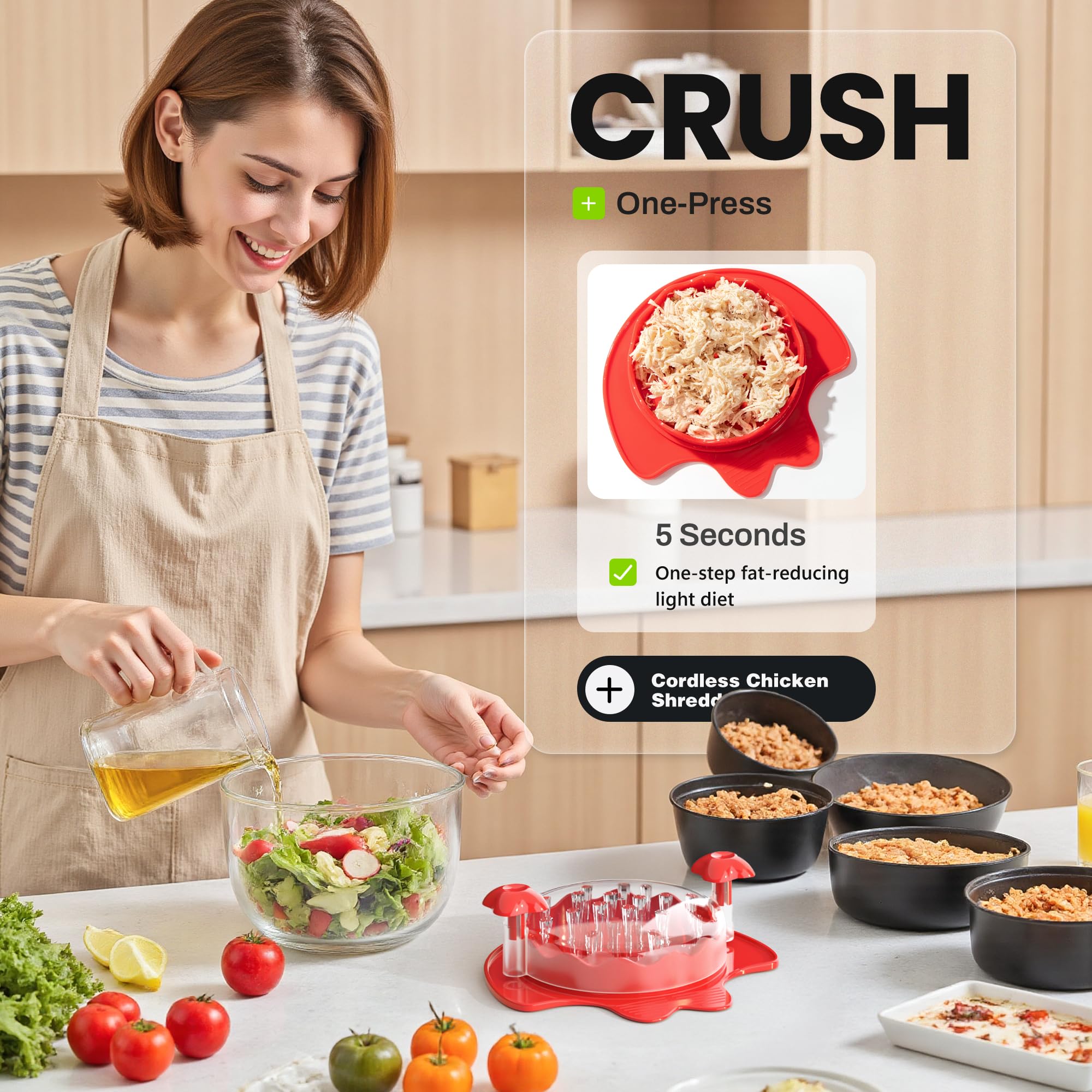 Li&Zhao - Trituradora de pollo, herramienta para triturar carne, 7.9 pulgadas, trituradora grande de pechuga de pollo para cerdo, carne de res, cocina de pollo (rojo) 8