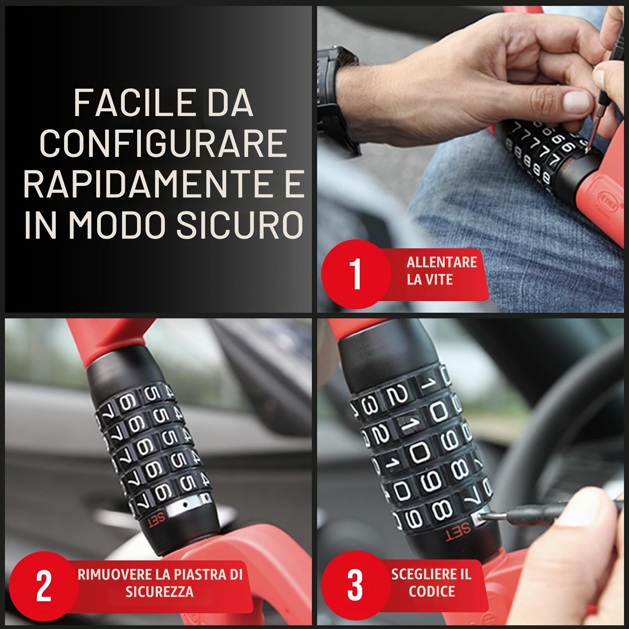 HEYNER® Blocco volante con serratura a combinazione, compatto, immobilizzatore, protezione antifurto per auto
