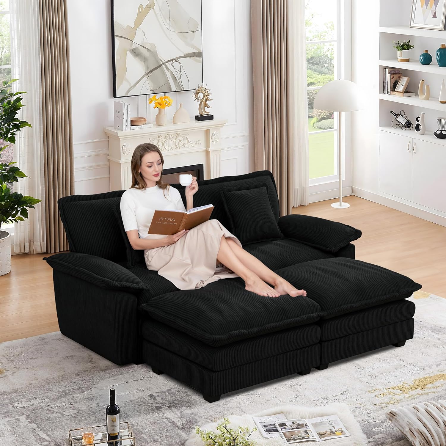 Modern Corduroy Sectional Sofa with Ottoman, France Ubuy