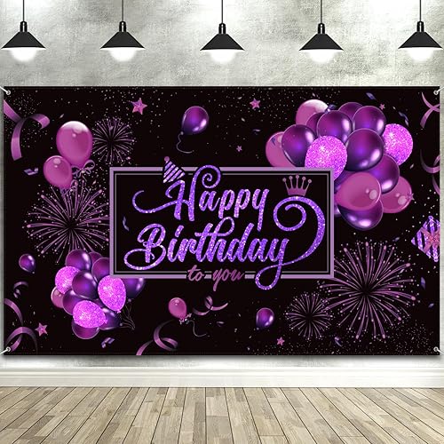 Blulu Cartel de telón de fondo de feliz cumpleaños, cartel grande de tela con purpurina para fuegos artificiales, fondo de fotos de cumpleaños para