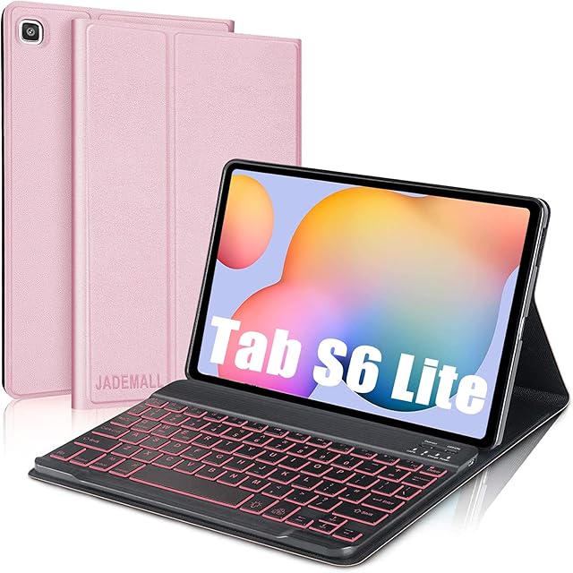 JADEMALL Keyboard Case for Samsung Galaxy Tab S6 Lite 10.4 2022/2020, 7 Colors Backlit Bluetooth Removable Keyboard with Cover for Samsung Galaxy S6 Lite (SM-P610/P615/P613/P619) 10.4 Inch, Rose gold