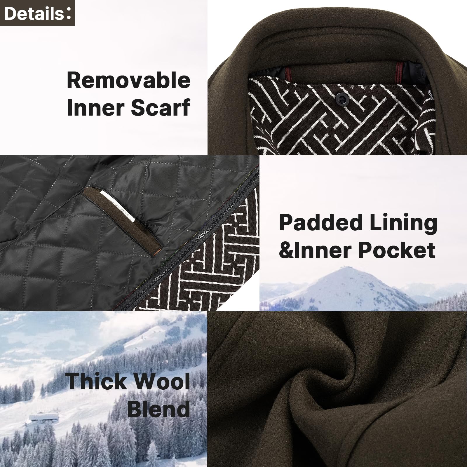 Abrigo para hombre de lana de invierno cálido para hombre, abrigo grueso para negocios, Slim Fit Overcoat, café, XXXL