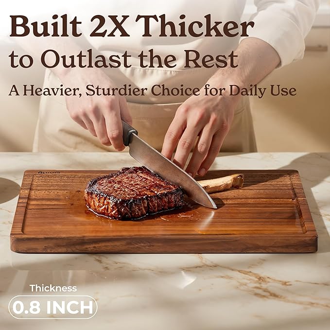 Infuse style and functionality into your cooking space with our walnut cutting boards. Their rich, dark tones bring an elegant touch to any kitchen, while their durable, non-slip design ensures they stay firmly in place during use. These boards not only resist nicks and gouges but also feature ergonomic handles for comfortable, effortless handling. Their easy-to-clean, non-toxic surfaces make maintenance a breeze, promising lasting quality and hygiene.