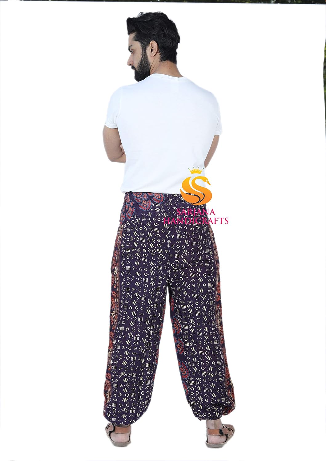 SARJANA HANDICRAFTS Mens Womens Rayon Mandala Pockets Harem Trousers Yoga Drop Crotch Unisex Pants