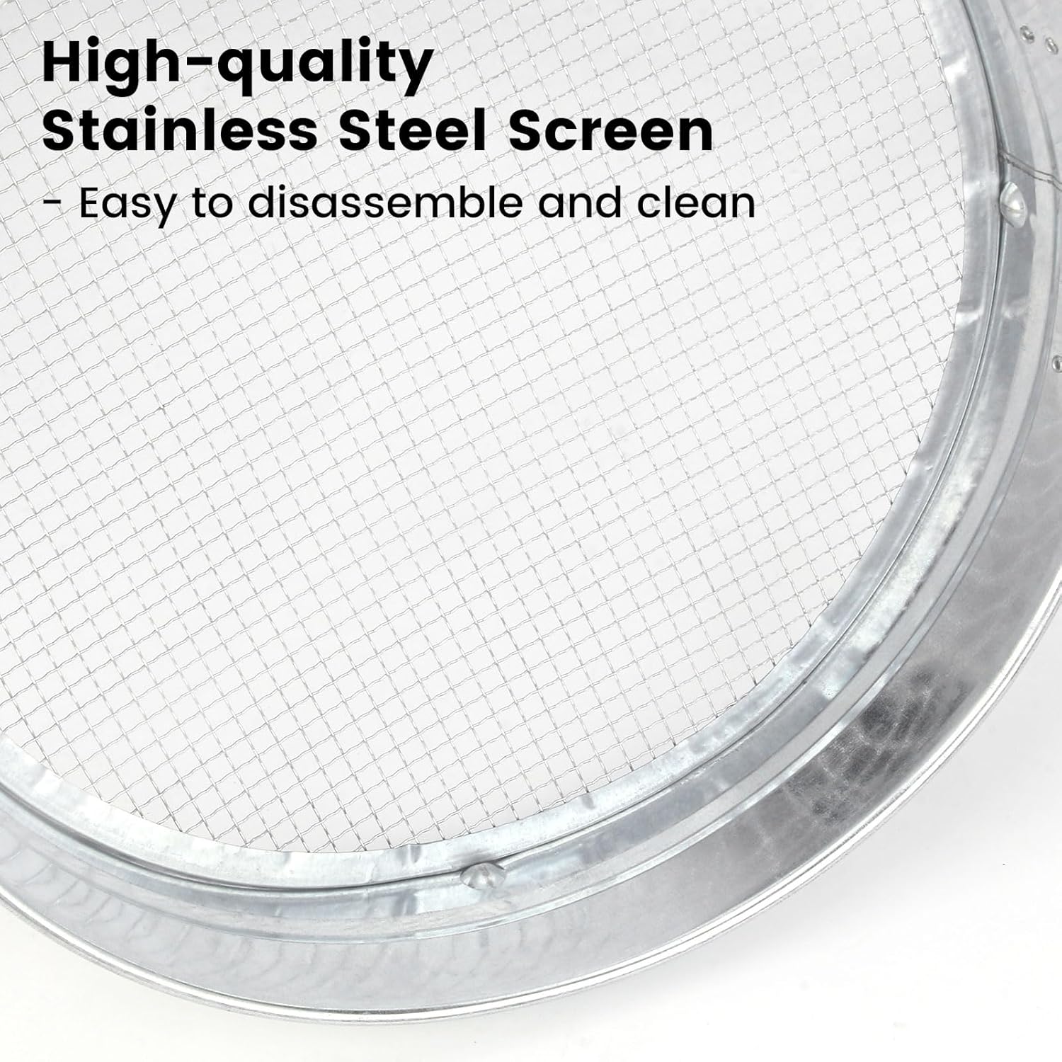 Stainless Steel Soil Sifter with Wood Handle - 14 Inch Large Garden Sieve & Compost Screen Pan for Dirt, Rocks, Gravel & Sand - Heavy Duty Rustproof Mesh (6mm)