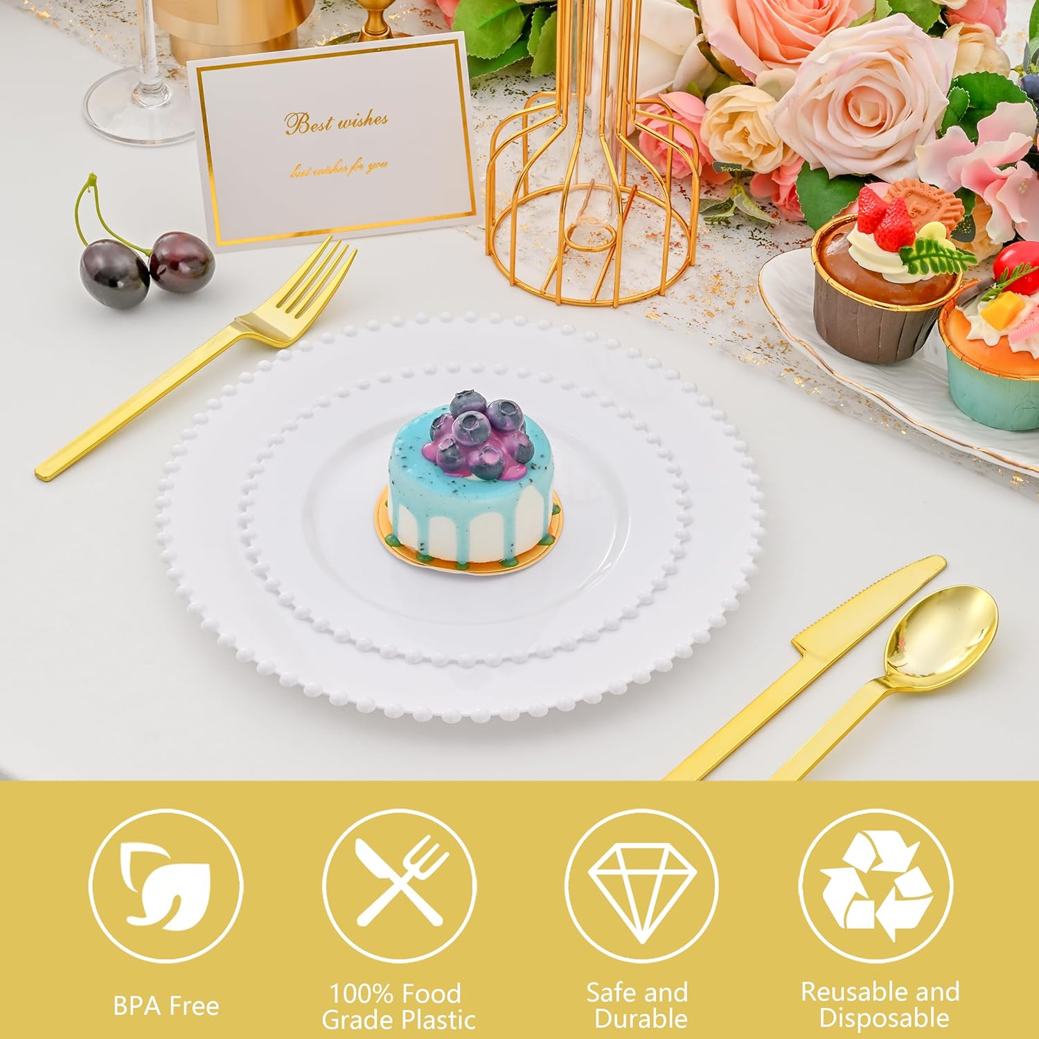 80pcs White Plastic Plates, Heavy Duty White Party Plates, 40 Dinner and 40 Dessert Plate for Baby Shower, Wedding, Deaded Disposable Plate