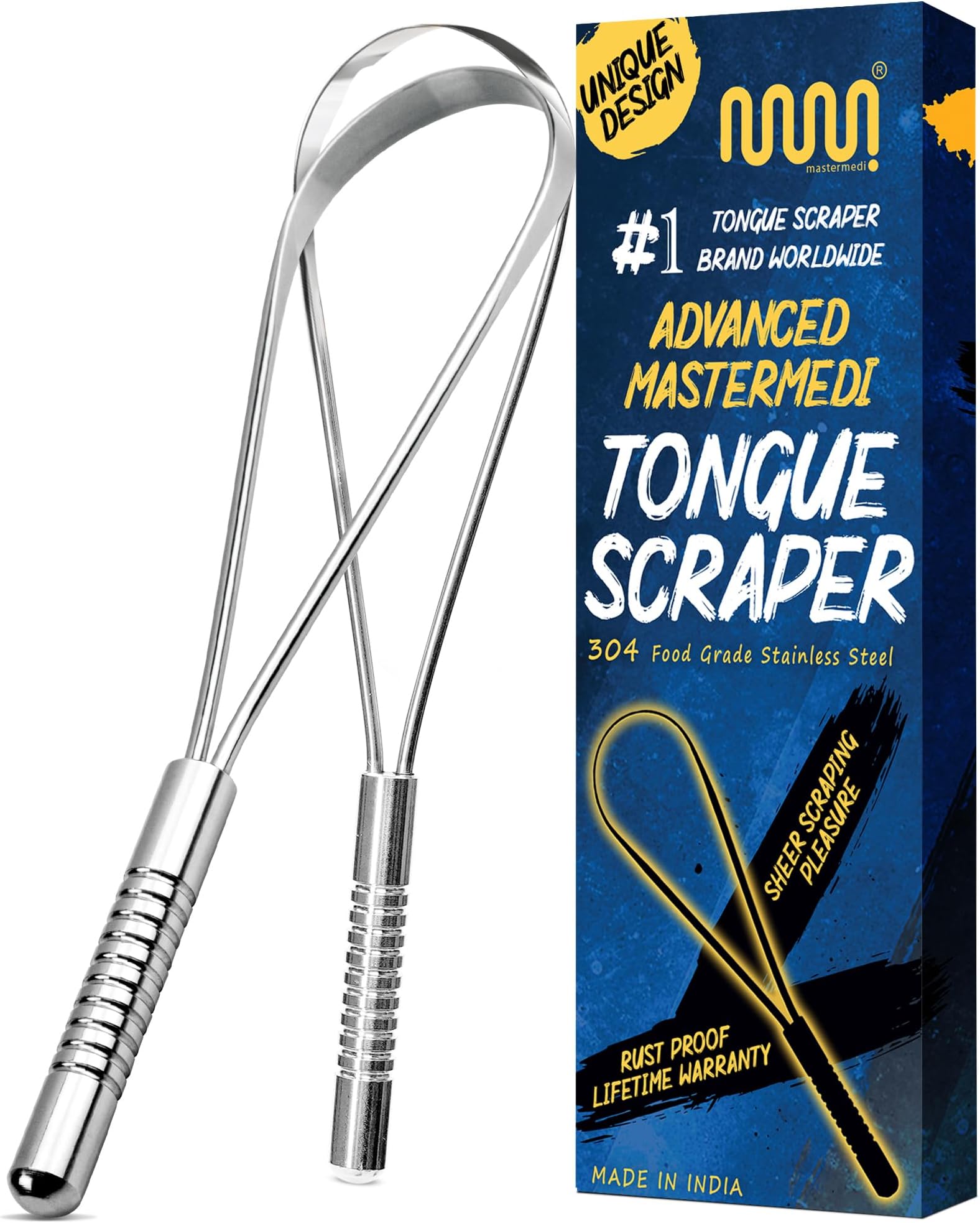 Tongue Scraper for Adults, 100% Stainless Steel Tongue Scrubber for Bad Breath, Easy to Use, Tongue Cleaner for Oral Care & Hygiene (SS Uni|Pack of 2)