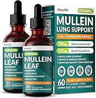 Vista 1 de 5-in-1 Mullein Drops for Bronchial and Respiratory Support with Mullen Leaf Extract Lung Supplement - Mullein Tincture with Elderberry and Ginger