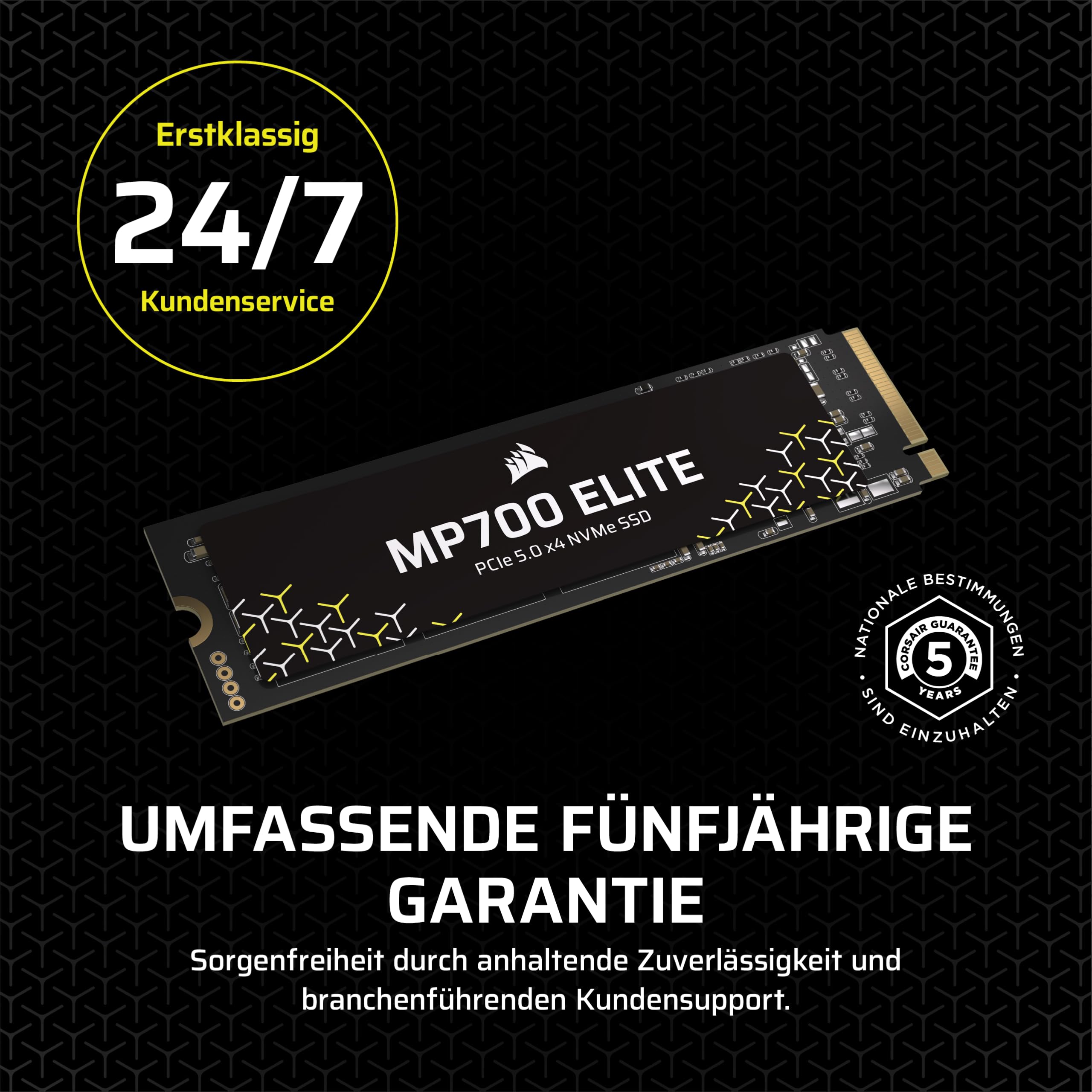 Corsair MP700 Elite 1TB PCIe 5.0 x4 NVMe M.2 SSD – Bis zu 10,000MB/sec – Hohe Dichte 3D TLC NAND – M.2 2280 – Kompatibel mit DirectStorage – Schwarz