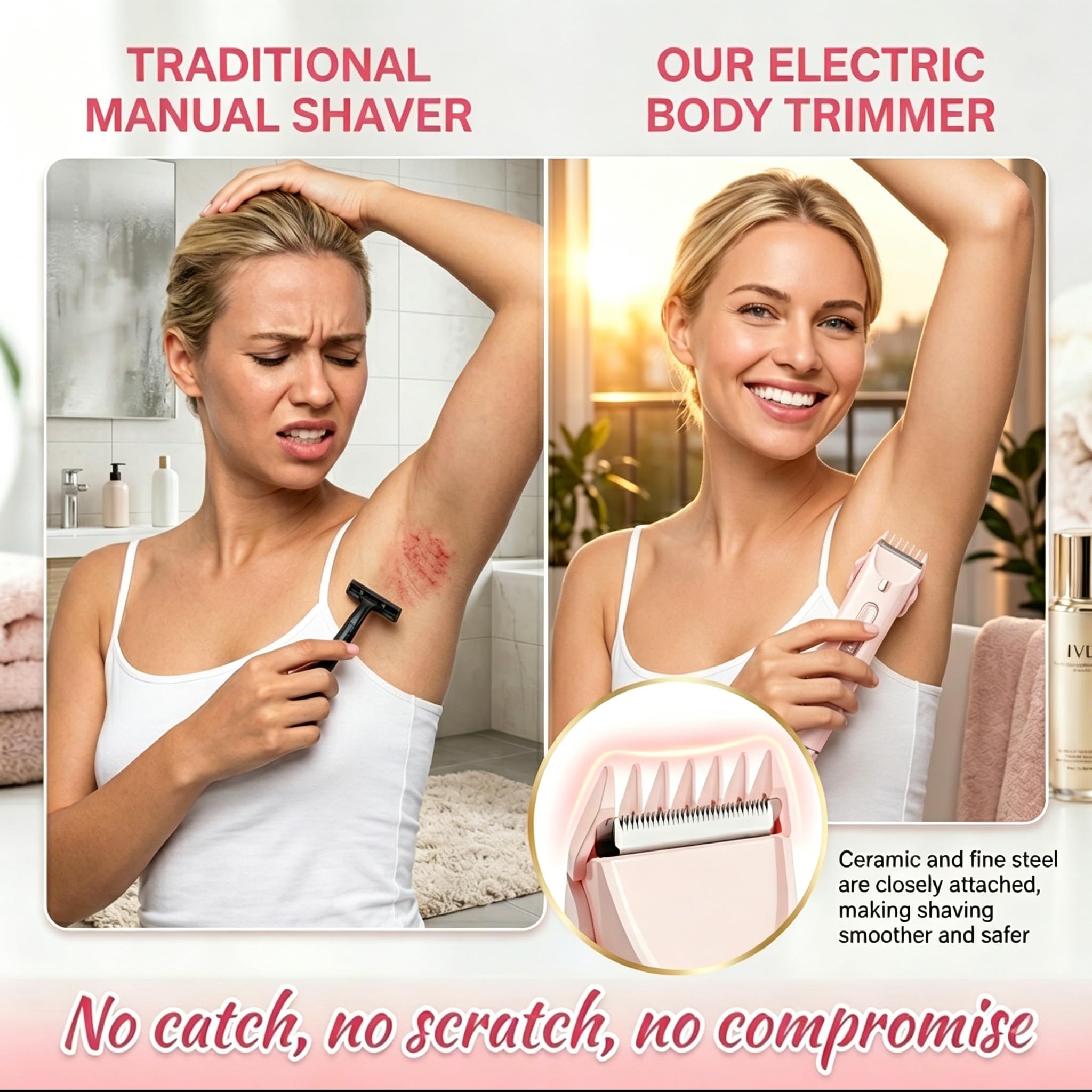 2 in 1 Bikini Trimmer für Frauen, Dual Head Elektrischer Rasierer mit LED-Licht & Digitalanzeige, Wiederaufladbare Kabellose Körperhaarentfernung für Gesicht, Achselhöhlen, Schambeine, Dual
