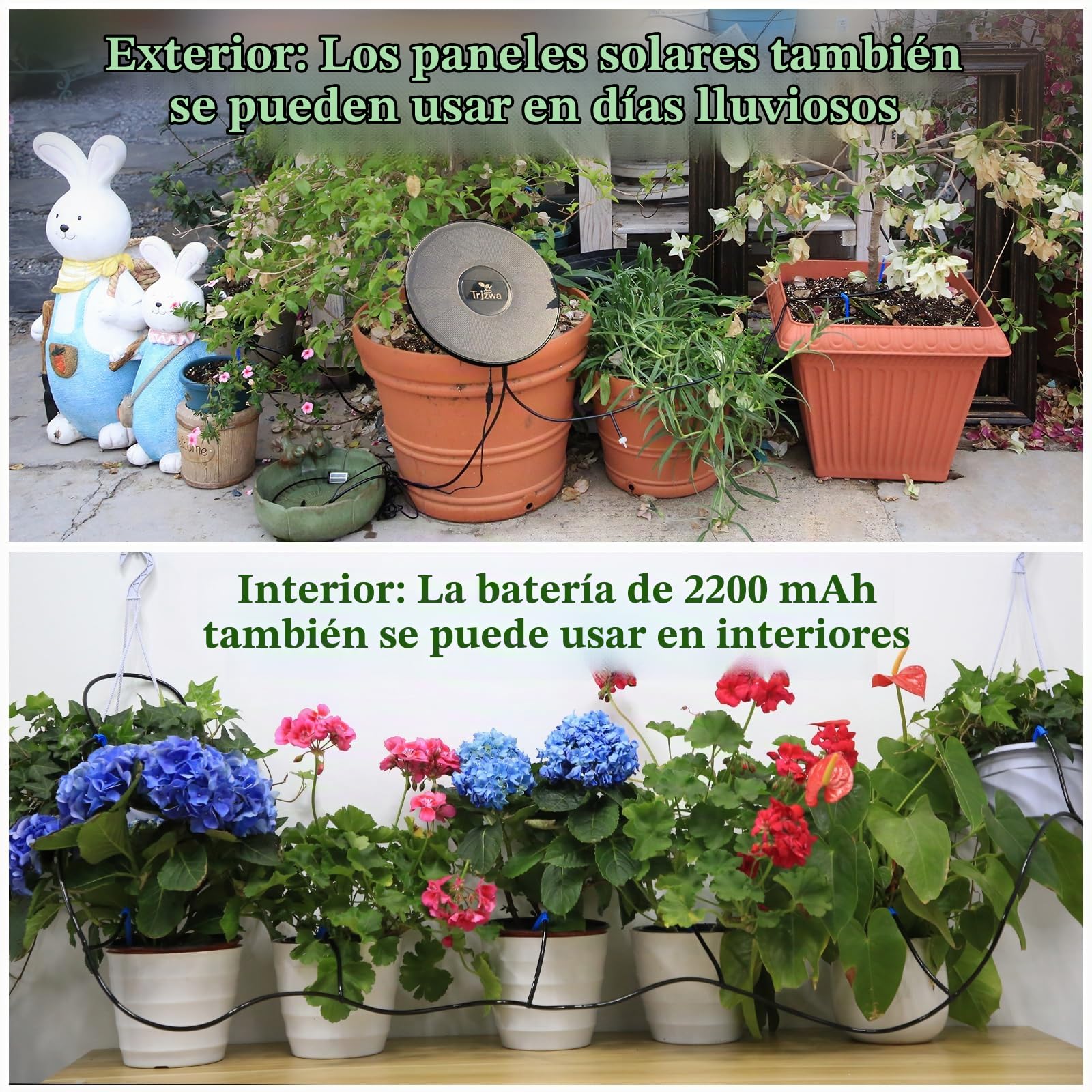 Sistema de Riego Solar para Jardín,2024 Nuevo Kit Riego por Goteo con Monitoreo del Nivel del Agua,Riego por Goteo Automatico con 15 Micro Cabezales de Goteo para Vacacione/Terrazas de Balcones