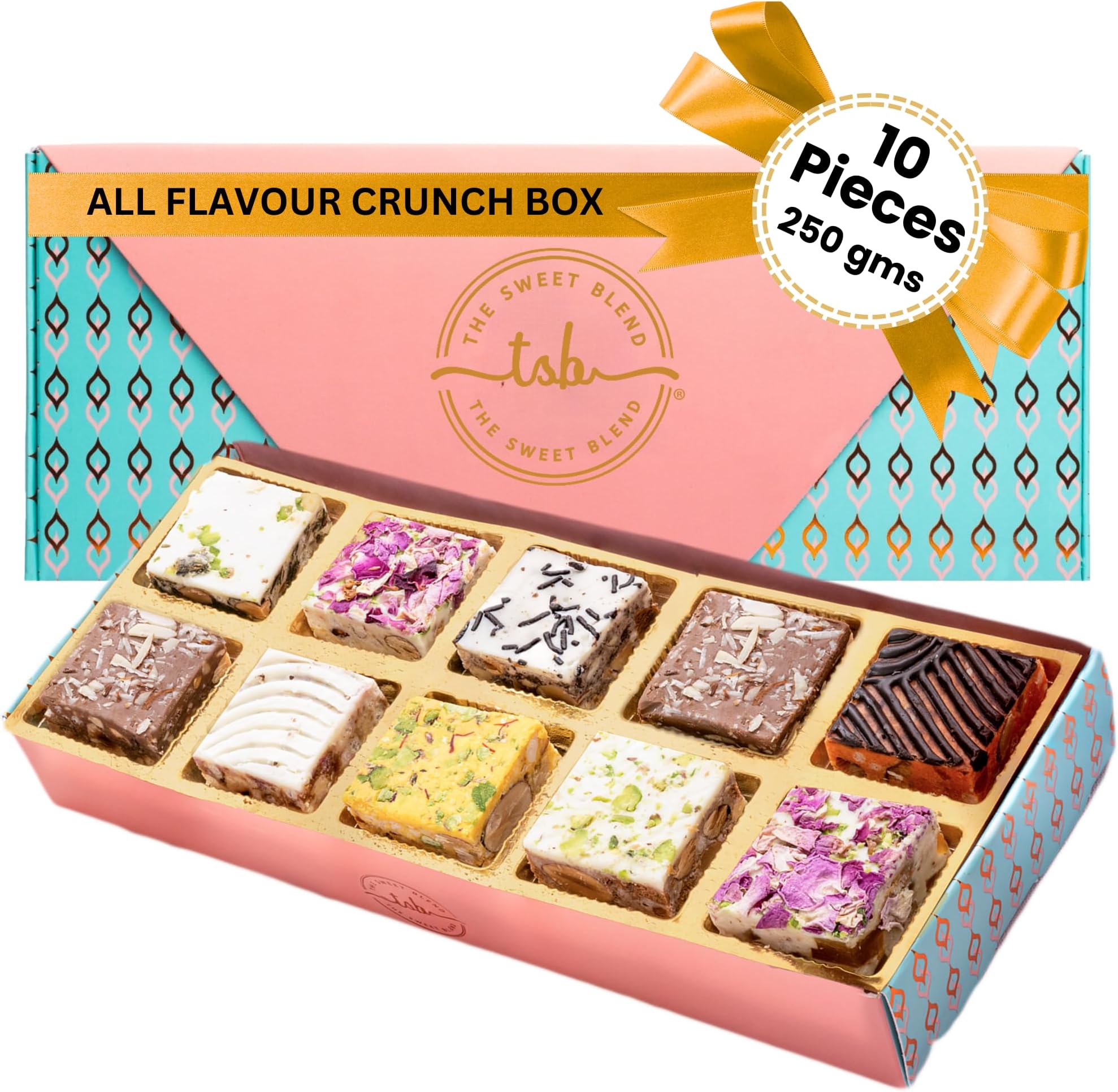 THE SWEET BLEND All Flavours Crunch Box | 10 Unique Flavours of Crunchy Chocolate Mithai | Sweet Fusion Snack Bites | Gift Box | 250โฏg | Ideal Gift for Diwali