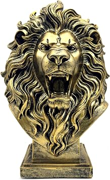 XINDAM 12 INCH Lion Bust Statue Lions Head Figurine Decorative Home & Office Figurines Home Office Display Craft Living Room Decor Ornaments for Tabletop Bronze