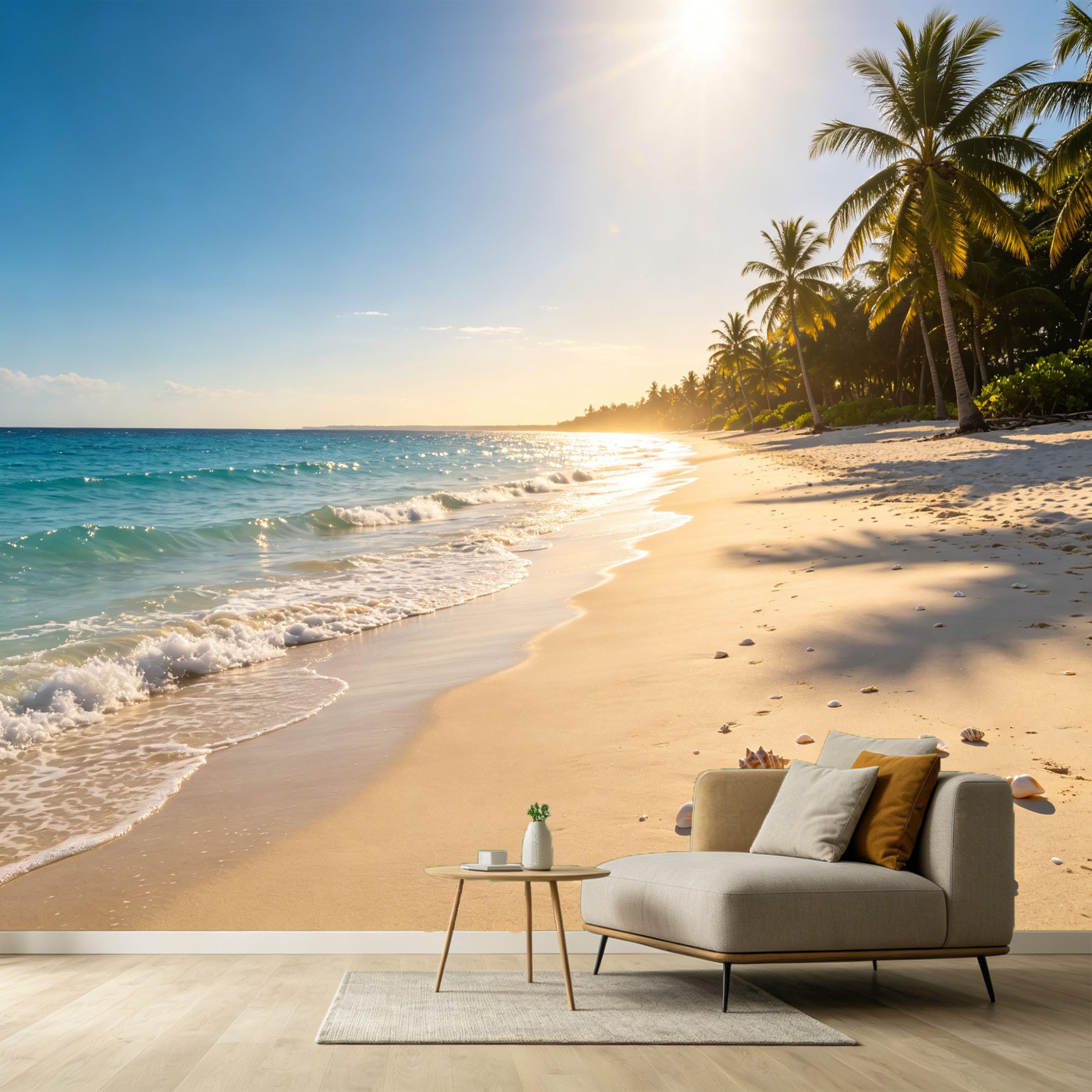 Custom Size Wall Murals Coastal Marine Ocean Tropical Palm Tree Sunset Beach Starfish Shells SelfAdhesive Wall Fabric Removable Large Wallpaper for Photo Living Room