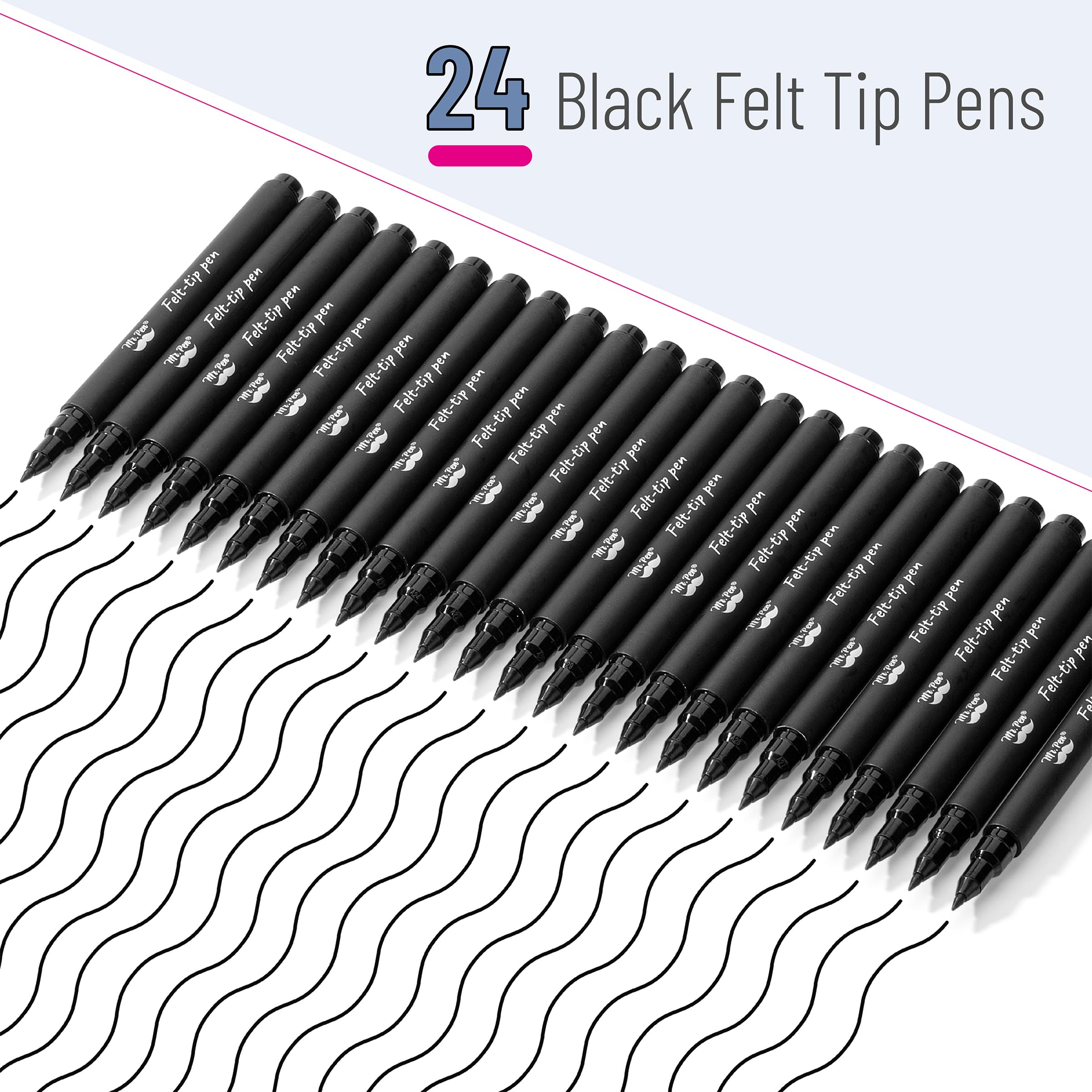 Snapklik.com : Mr Pen Pack Of 24 - Black Felt Tip Pens