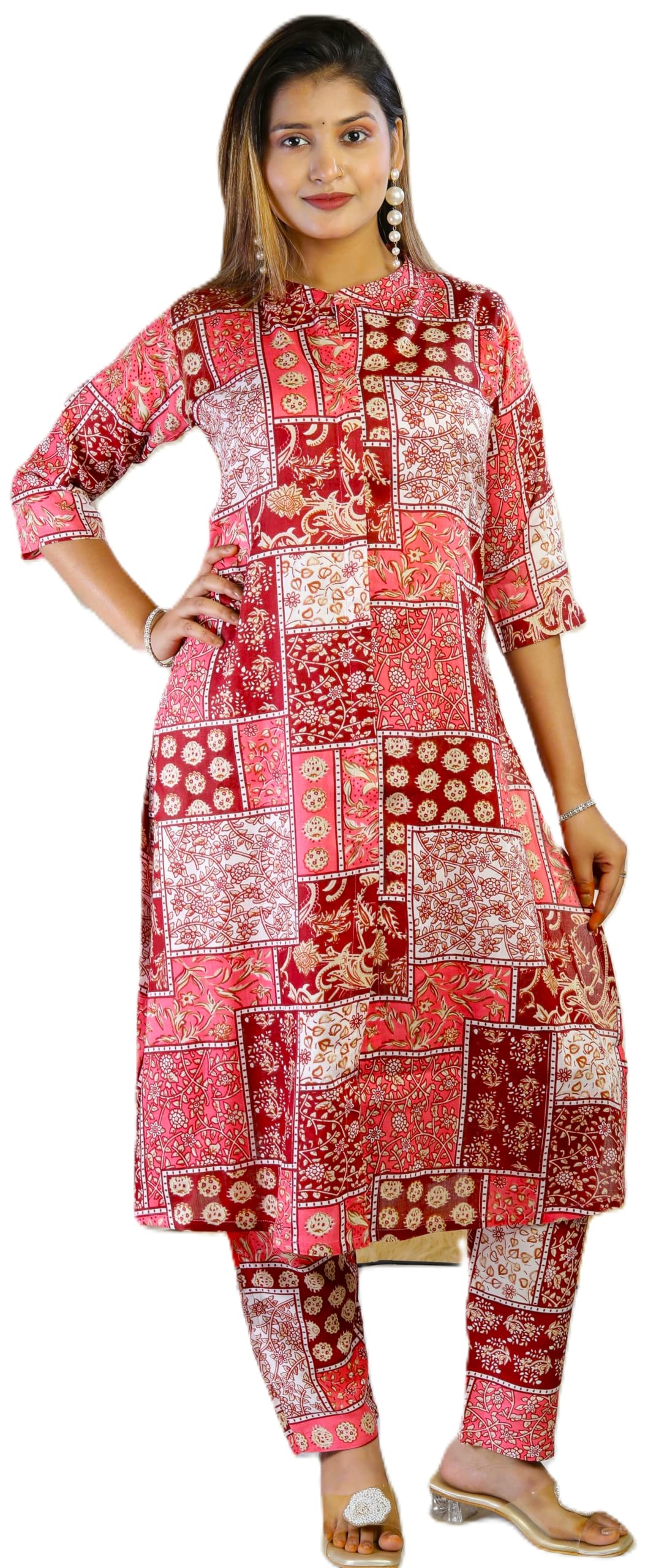 Dennis Lingo Womenâ€™s Cotton Blend Printed Kurta Pant Set | Printed Kurti with Bottom | Dailywear, Officewear, Ethnic Wear Kurta Set for Women | Soft Breathable Fabric in multi