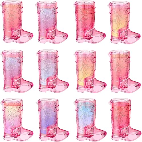 Esdabem Juego de 16 vasos de tiro para botas vaqueras, mini vasos de chupito de plástico rosa, reutilizables, para vaquera, vaquero, fiesta temática