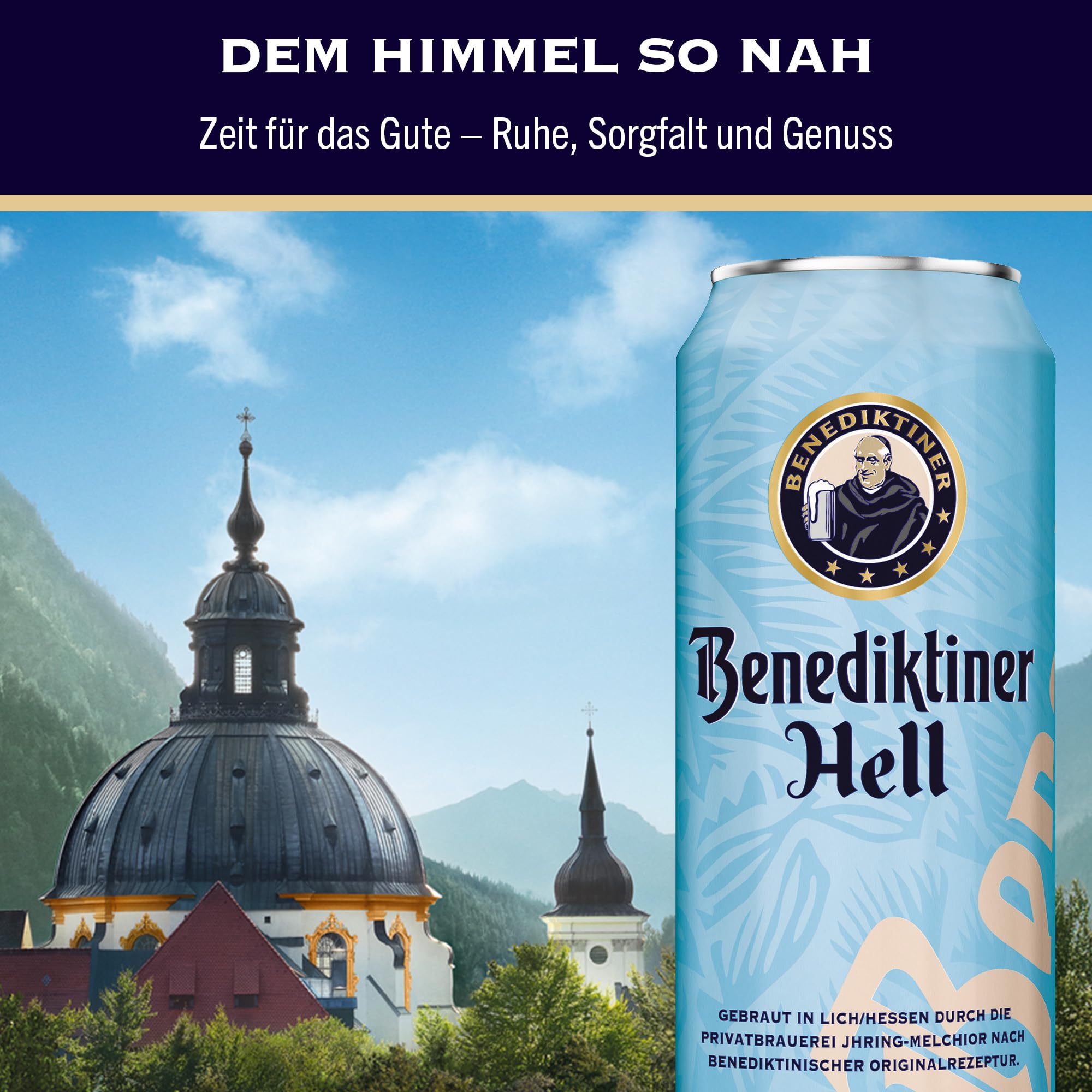 Benediktiner® Hell - Dosenbier (24x 0,5l) - Mildes helles Lager - Goldgelbe Farbe - Angenehme Malzsüße - Gebraut nach dem deutschen Reinheitsgebot