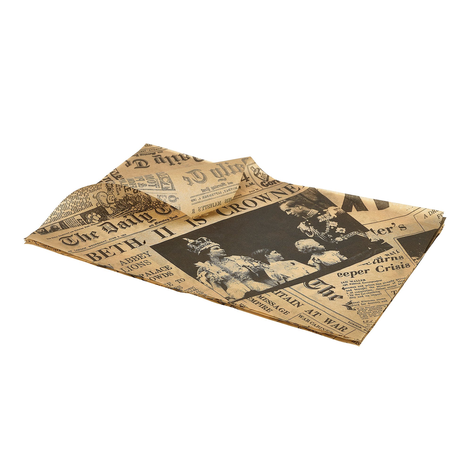 Genware ‎DG398 Newspaper Print Greaseproof Paper Brown 25 x 35cm - Pack of 1000
