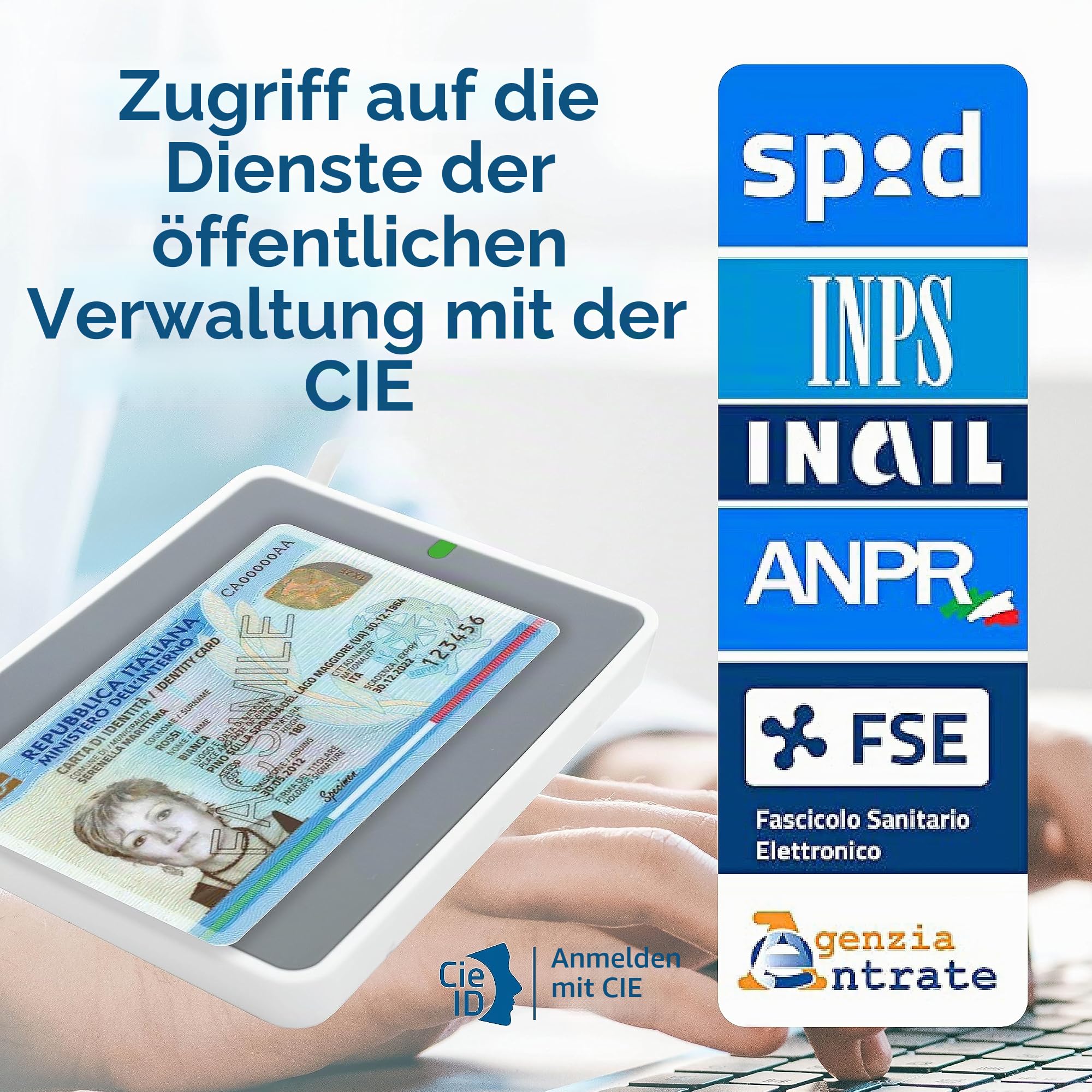 UTrust 3700F - USB-C - RFID-Lesegerät und NFC für elektronischen Personalausweis CIE 3.0 für Zugriff auf ANPR, INPS, INAIL, Revenue Agency und P.A.