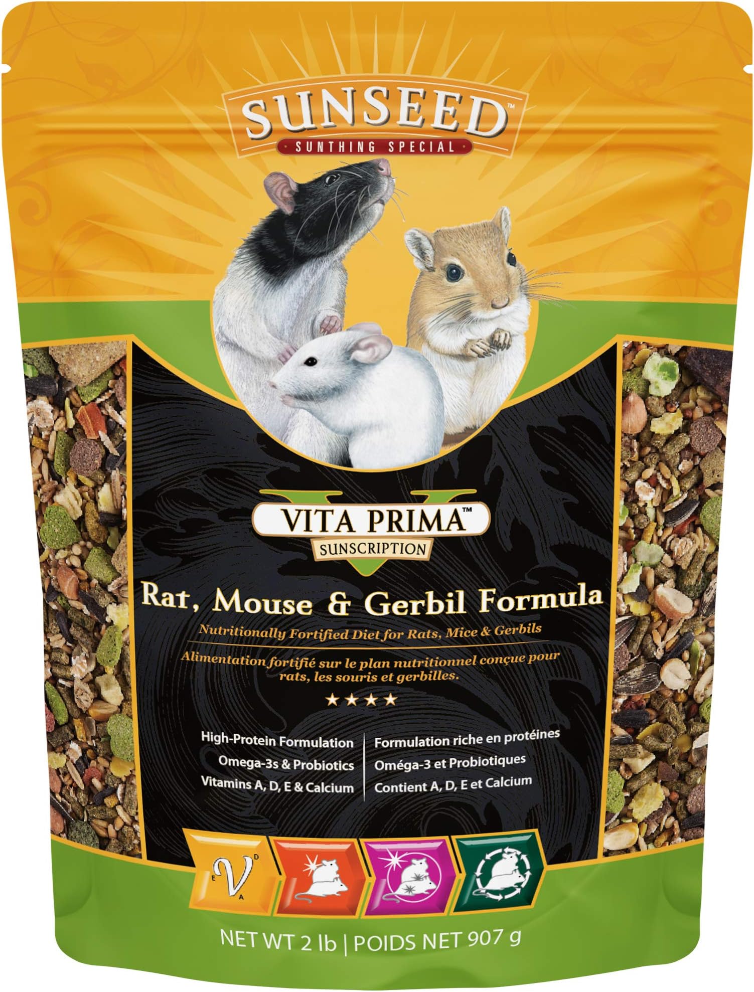 Sunseed 36044 Vita Prima Sunscription Rat, Mouse And Gerbil Food - High-Variety Formula - 2 LBS