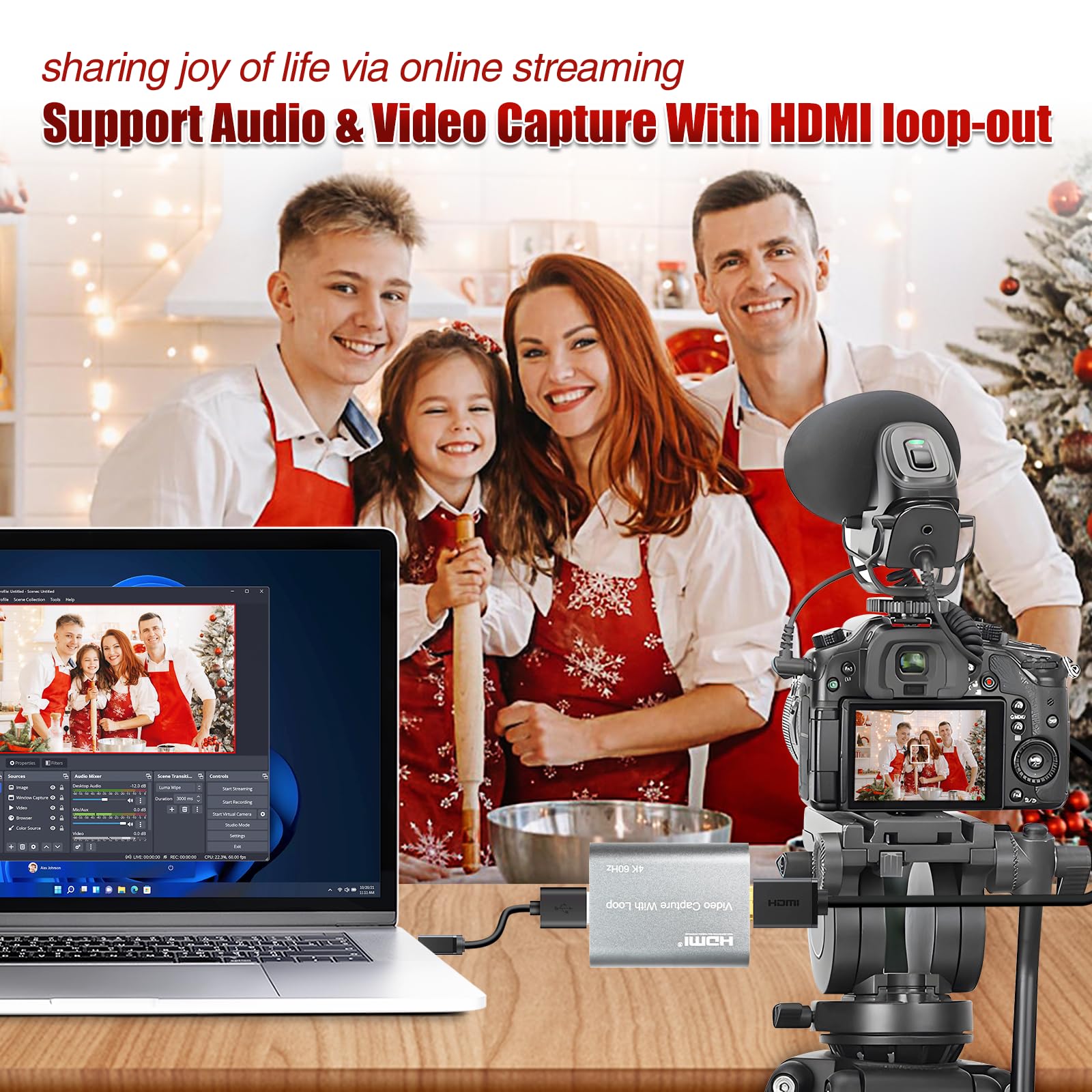 Scheda di acquisizione 4K, scheda di acquisizione video da HDMI a USB 3.0 con loopout per Nintendo Switch, 1080p 60fps con uscita audio per streaming, Xbox/PS4/PS5/PC, VLC/OBS/Amcap