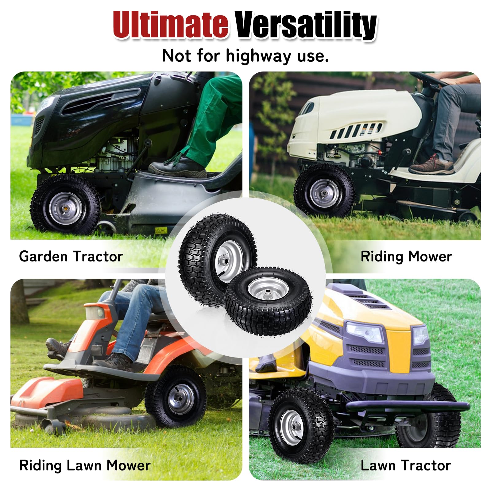 Conjunto de rueda y neumático delantero para cortacésped de 15 x 6.00-6 (paquete de 2), compatible con tractores John Deere, Craftsman, Husqvarna, Cub Cadet, Troy-Bilt