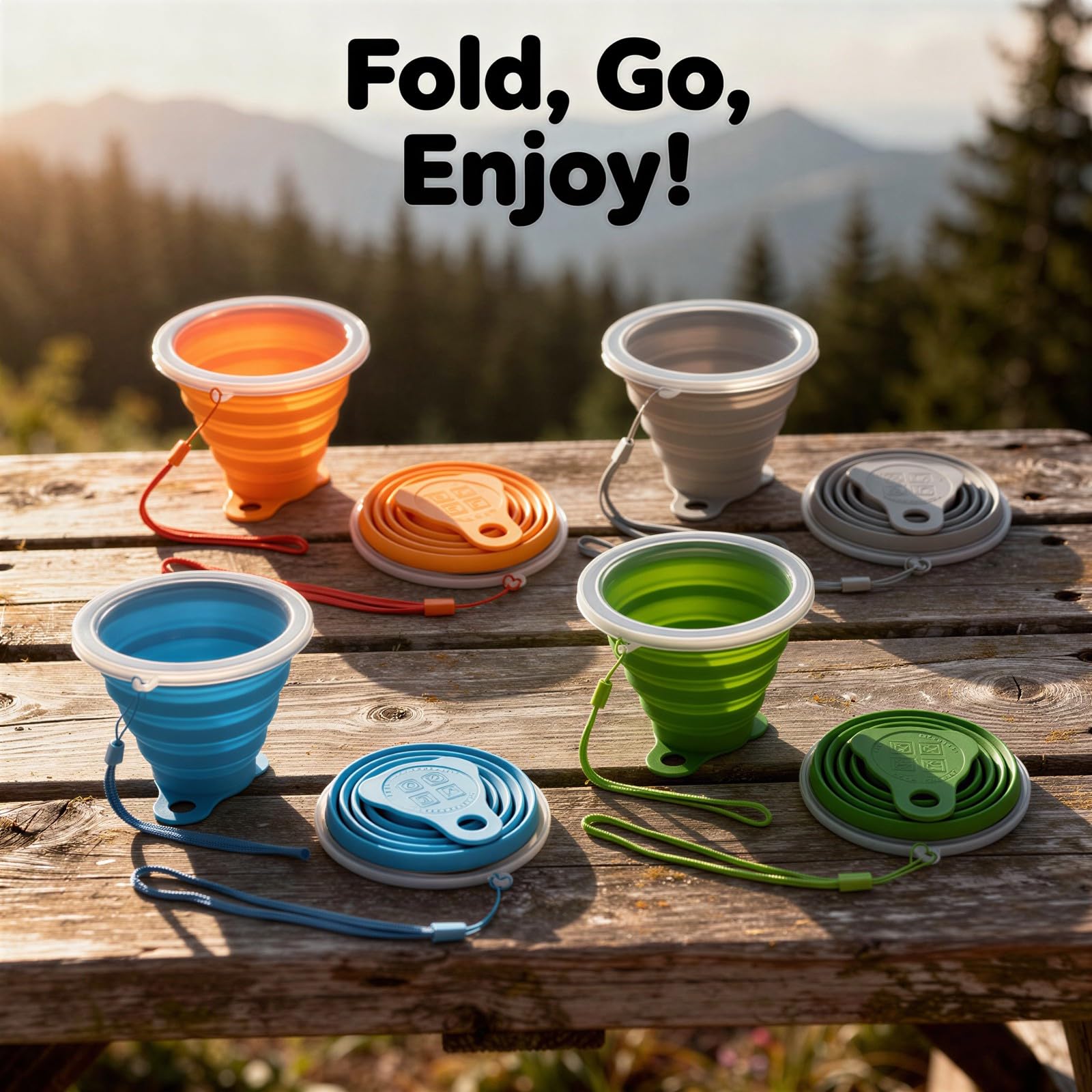 4 gobelets pliables en silicone, avec couvercles, gobelet portable, mugs de voyage extensibles de poche pour voyage, camping, rinçage buccal, gris, vert, orange, bleu