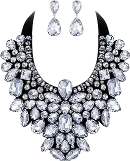 Costume Jewelry for Women&comma; 9 Colors Rhinestone Crystal Statement Necklace Earrings Set