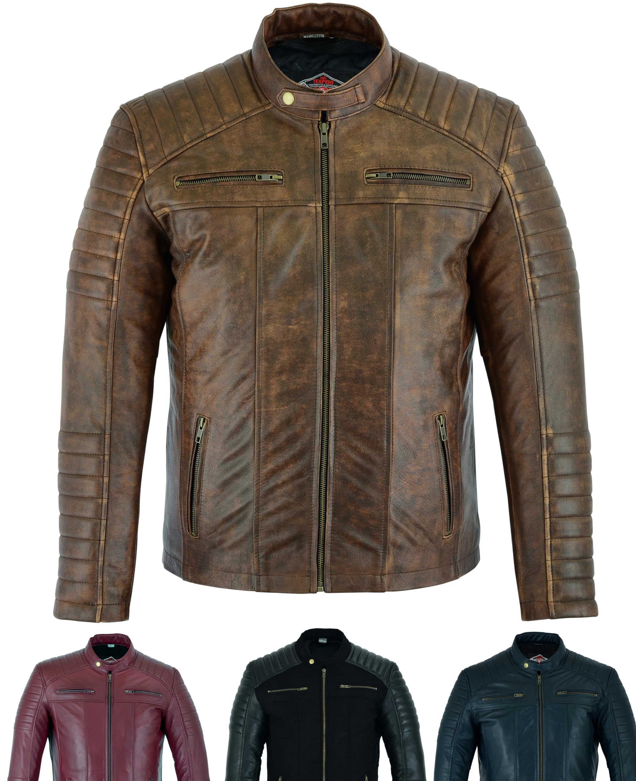 Texpeed Chaqueta de cuero informal para hombre - Piel de oveja suave genuina estilo motocicleta