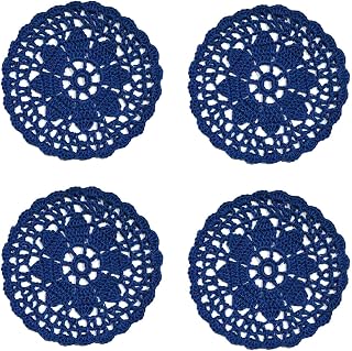 BIBITIME Handmade Crochet Round Coasters Vintage Lace Doilies Coffee Bar Mug Cup Placemats Flower Doily (6 in x 6 in, 4PCS, Navy)