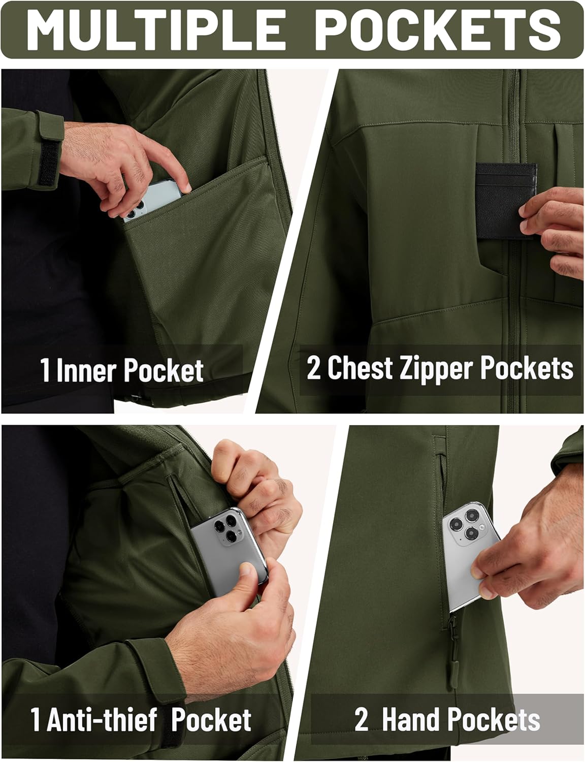 TACVASEN Men's Softshell Jacket with Hood Waterproof Fleece Coat Winter Windbreaker Lightweight Rain Jackets - Image 5