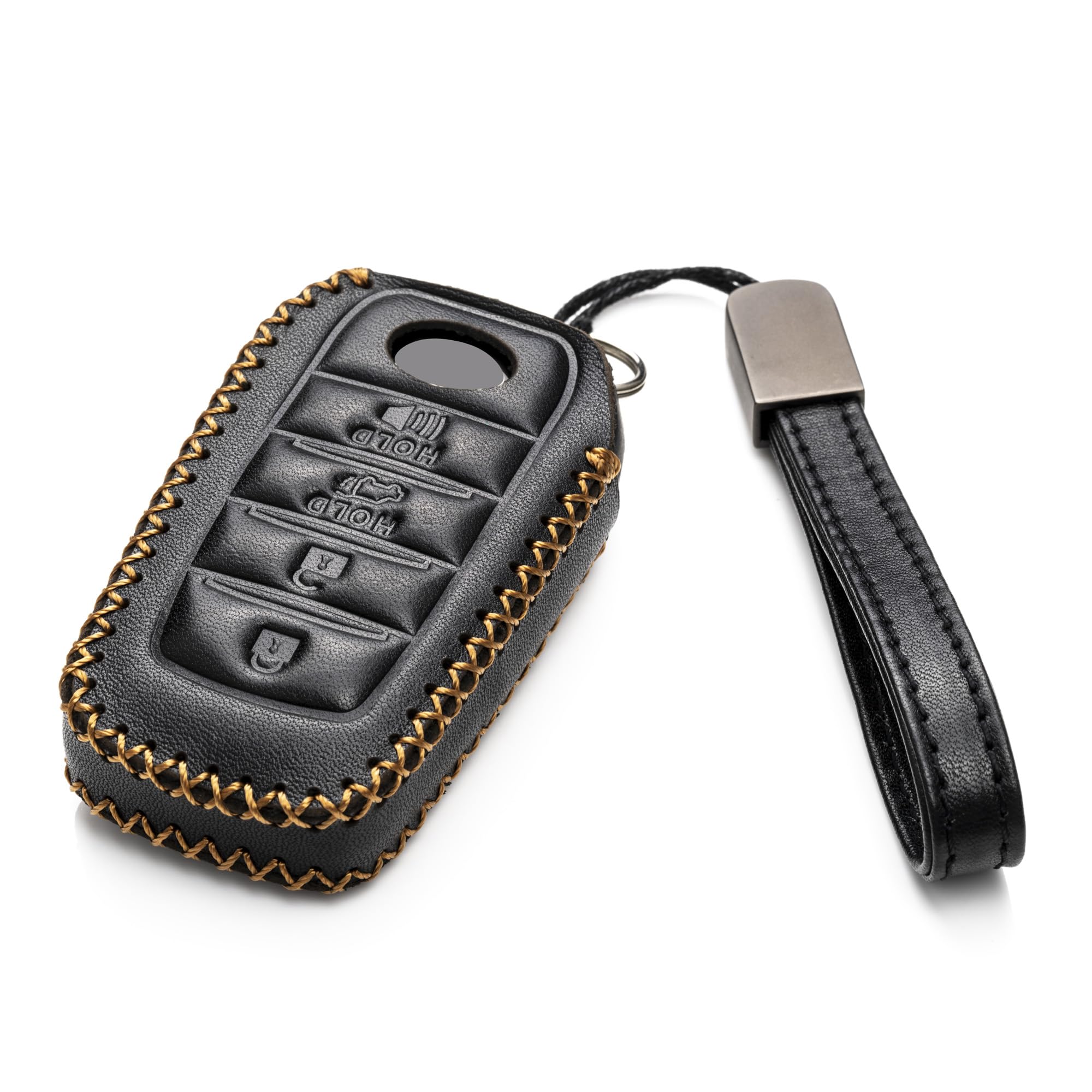 Vitodeco Genuine Leather Smart Key Fob Case Compatible with Land Cruiser, 4Runner, Highlander, RAV4, Camry, Grand Highlander, Sequoia 2019 - 2025 (4-Button, Black)