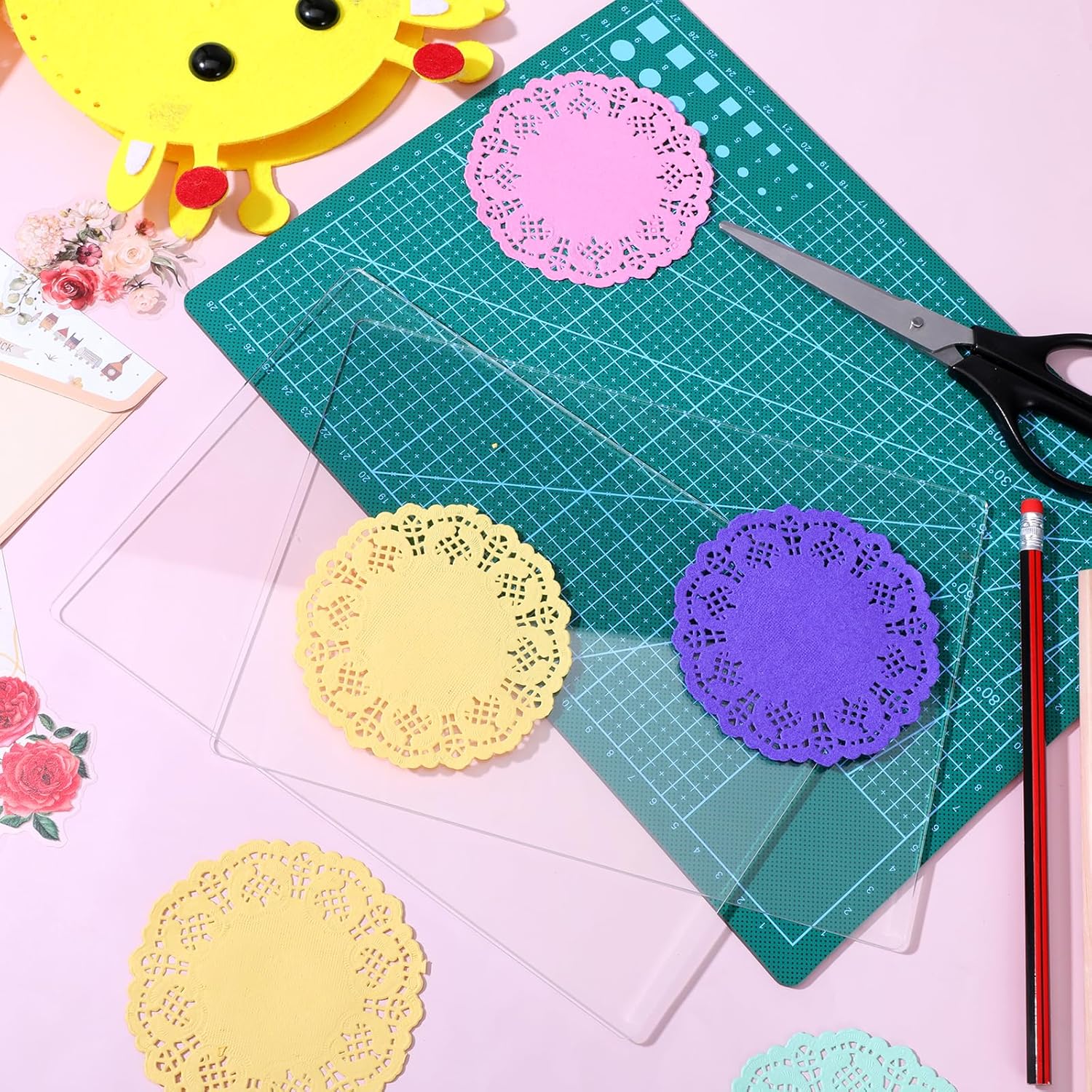 8 Pieces Transparency Acrylic Cutting Pads Plates Double-Side Protective Film Clear Die Cuts Plate Standard Quilting Cutting Mats with Round Corner for Embossing Crafting Die Cuts Work, 8.7 X 6.1 Inch