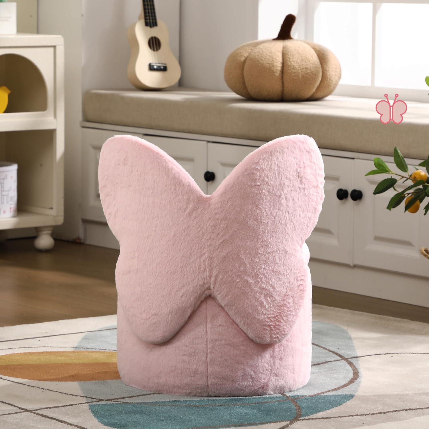 Butterfly Ottoman, Kids Ottoman Chairs, Kids Stool Chair with Storage, Kids Armchair, Toddler Cute Kid Armchairs, Butterfly Chair for Playroom/Living Room/Bedroom, Pink