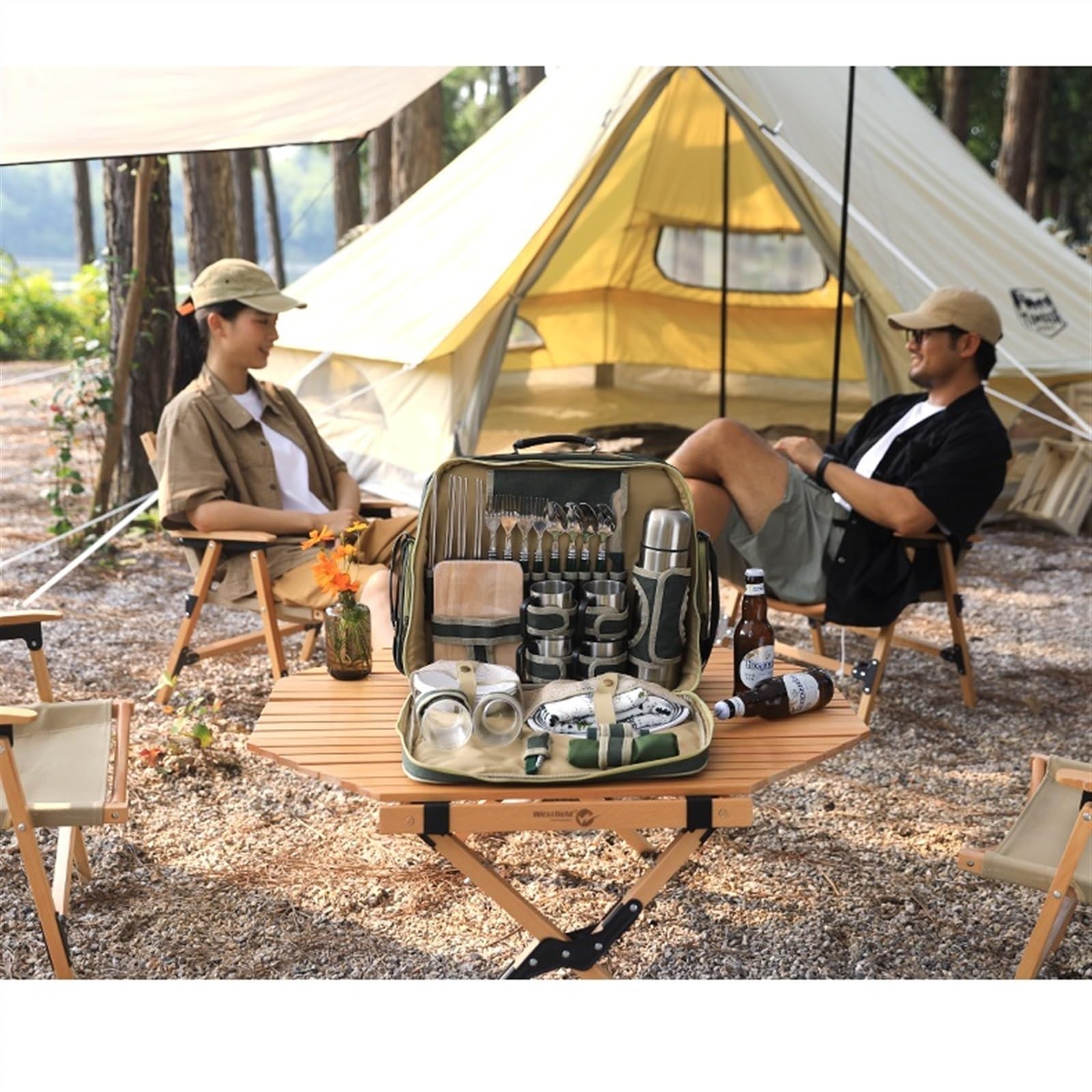 Kosz piknikowy, torba piknikowa, przenośny, wielofunkcyjny zestaw naczyń outdoorowych dla czterech osób, torba termiczna na kemping, zestaw plecaków piknikowych