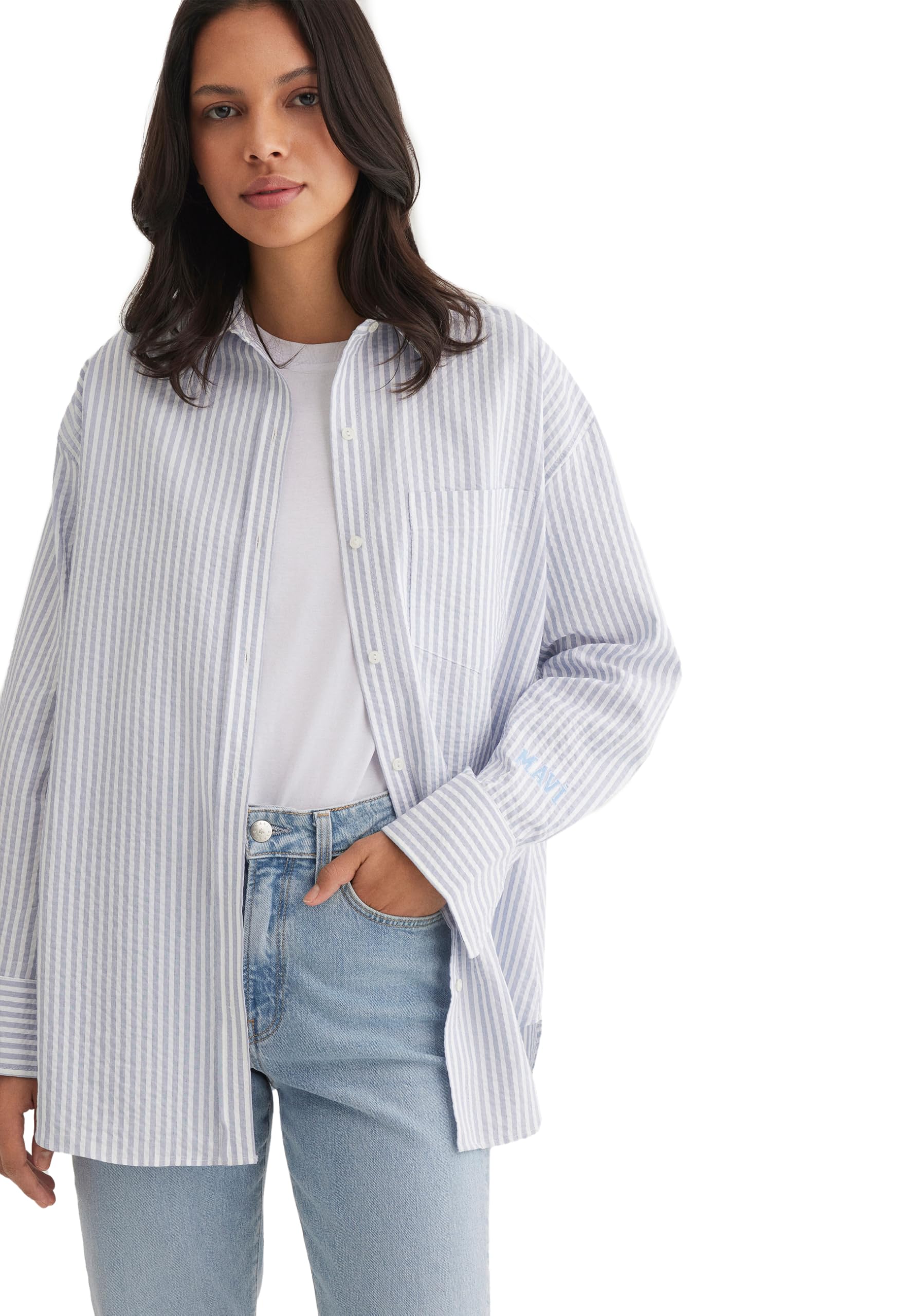 Mavi Women's Blue Stripe Oversized Shirt Blouse, S
