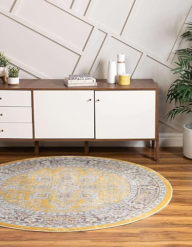 Miniatura 4 de Unique Loom Baracoa Collection - Alfombra de área (3 pies 3 pulgadas, redonda, amarillomarfil)
