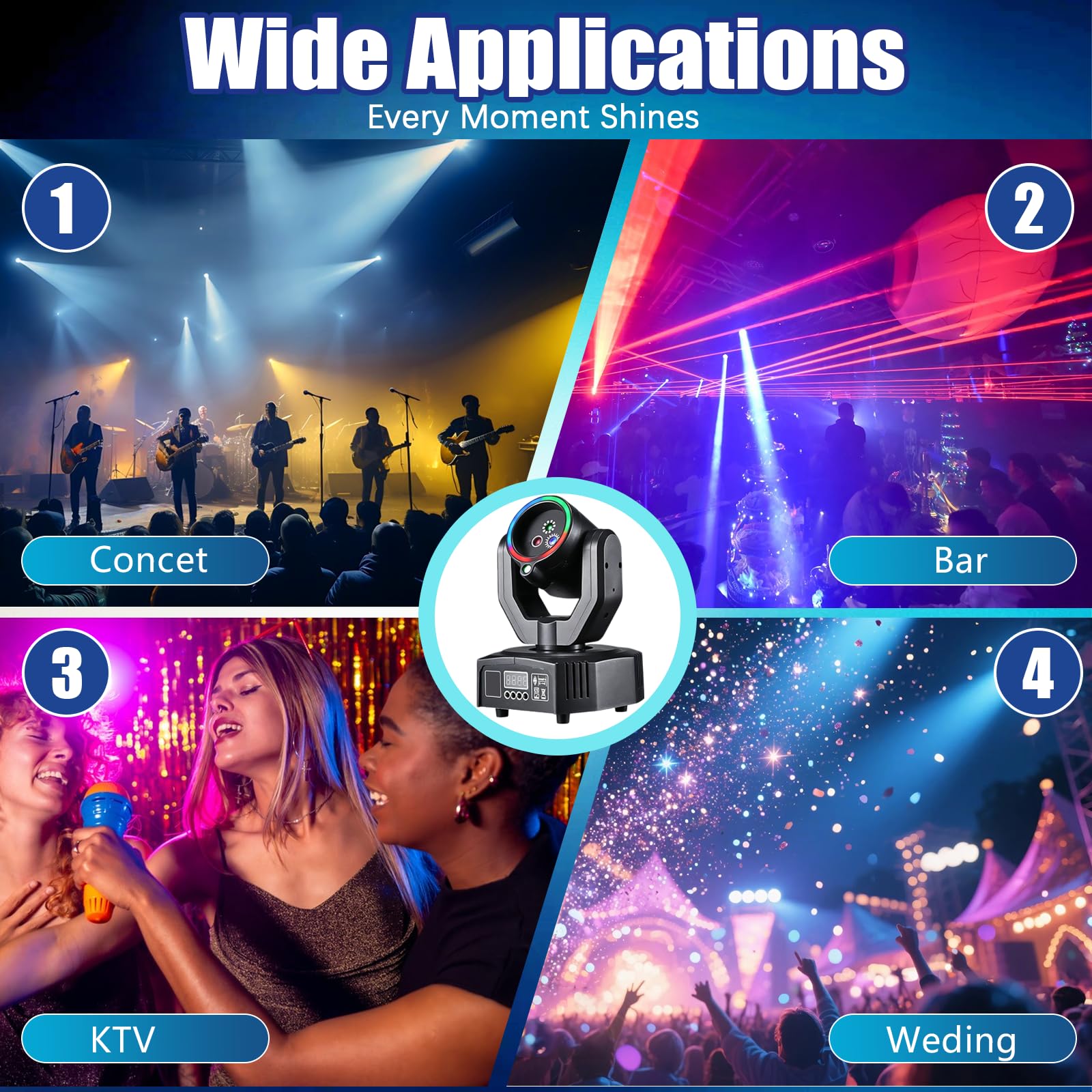 BRGD Mini Moving Head LED, 20W Moving Head Wash Bühnenlicht Scheinwerfer Sternenhimmel Effekt D-MX512 Soundaktiv Master Slave mit Fernbedienung für Party Disco Ballsaal Stab Stadium Club
