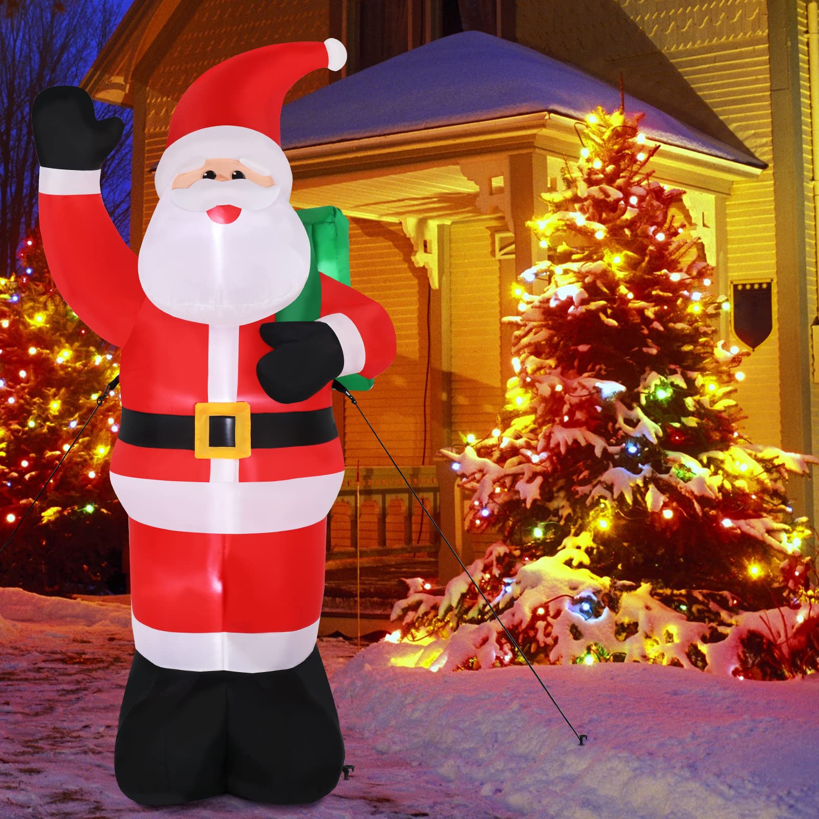 Bonnlo Lighted Inflatable Christmas Santa Claus Outdoor Decorations with Gift Bag, 6ft Tall Christmas Blow Up Yard Decoration with Secure Stakes, Electric Blower Fan for Indoor Outdoor Garden Decor