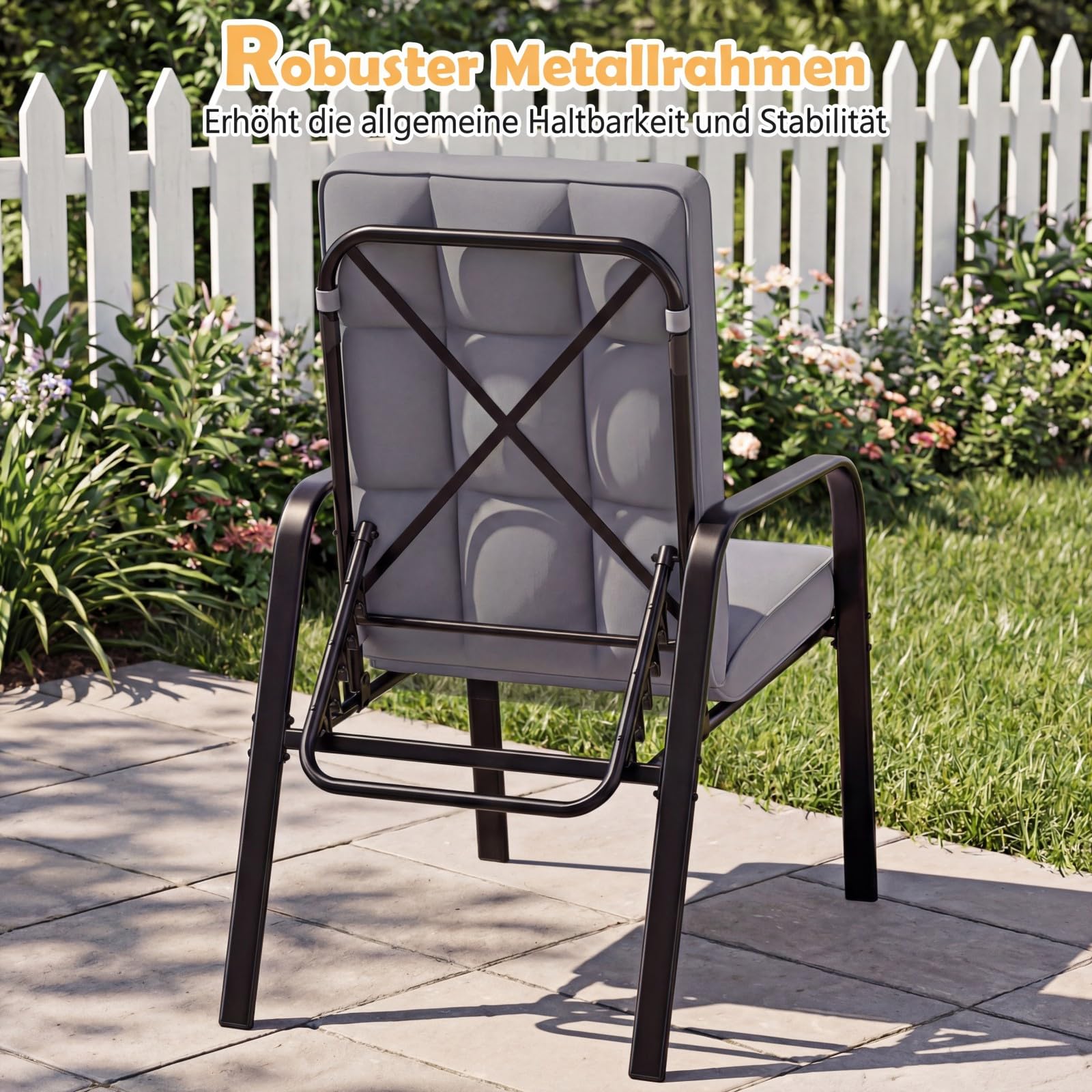 COSTWAY Gartenstühle 2er Set, Gartensessel mit Kissen und Verstellbarer Rückenlehne, Balkonstühle, Terrassenstühle bis 180 kg belastbar, für Garten, Balkon, Terrasse (Grau)