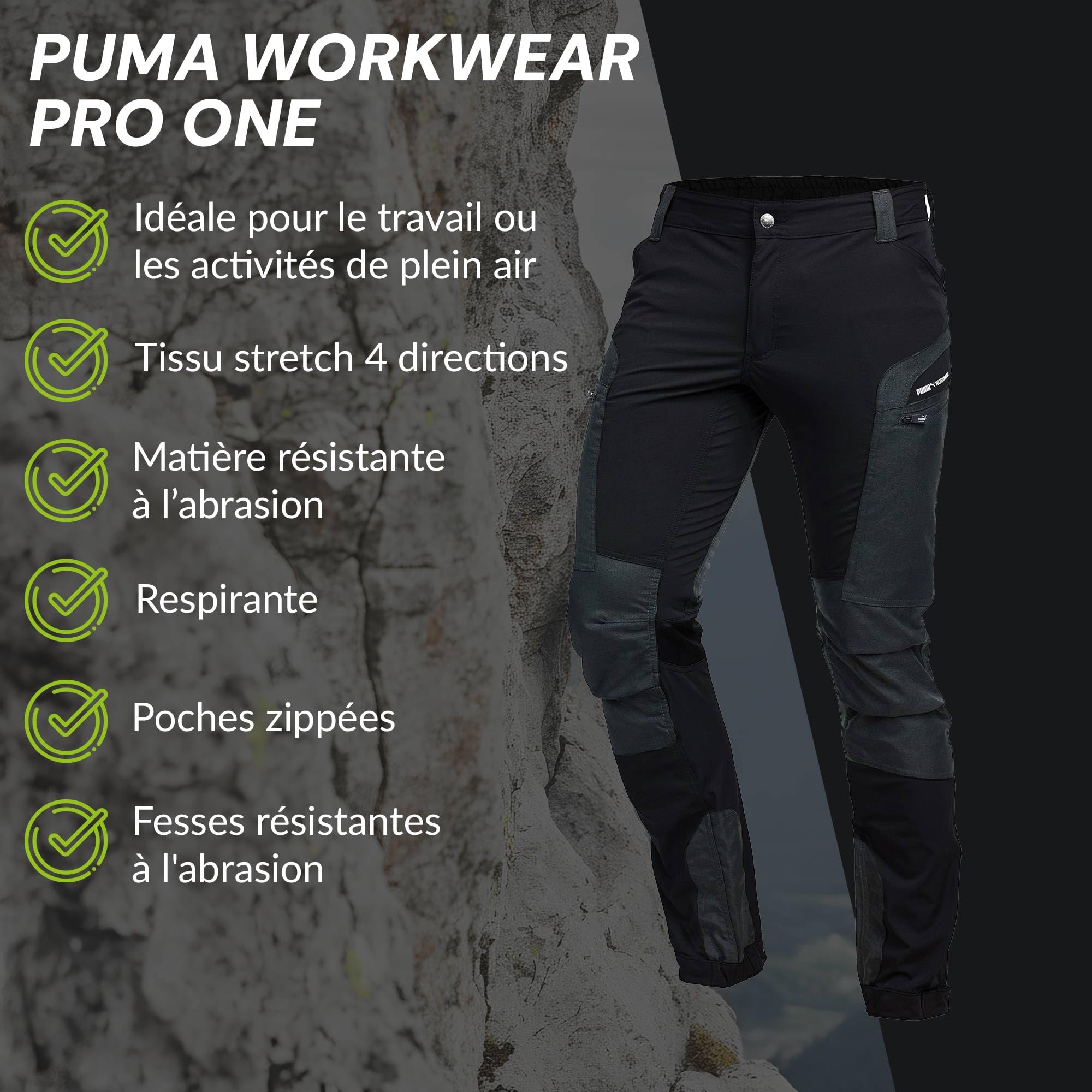 PUMA Pantalon d'extérieur Workwear Pro-One - Robuste, respirant et durable - Pantalon parfait pour la randonnée, l'alpinisme, le bushcraft et les travaux extérieurs