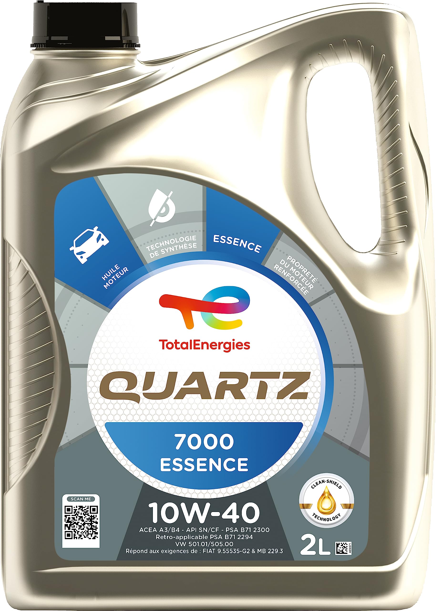 TotalEnergies Quartz 7000 essence 10W-​40, Huile moteur, 2 litres