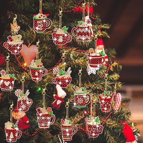 Miniatura 2 de 15 piezas de llavero de pintura de diamante de Navidad adornos de pintura de diamante 5D DIY llavero de pintura de diamante caliente cacao caliente
