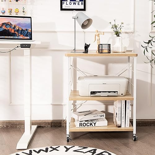 Miniatura 9 de Giantex Kitchen Baker's Rack - Carrito de 3 niveles para microondas con ruedas, carrito de barra industrial con 10 ganchos, marco de metal, estantes