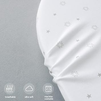 Mini Crib Sheets Fitted 38 x 24- Compatible with Dream On Me, Babyletto, Davinci & Delta Mini Crib Mattress Pad, Stretchy Soft Mini Crib Sheets Neutral for Baby Boy Girl, Grey & White Star - 2 Pack