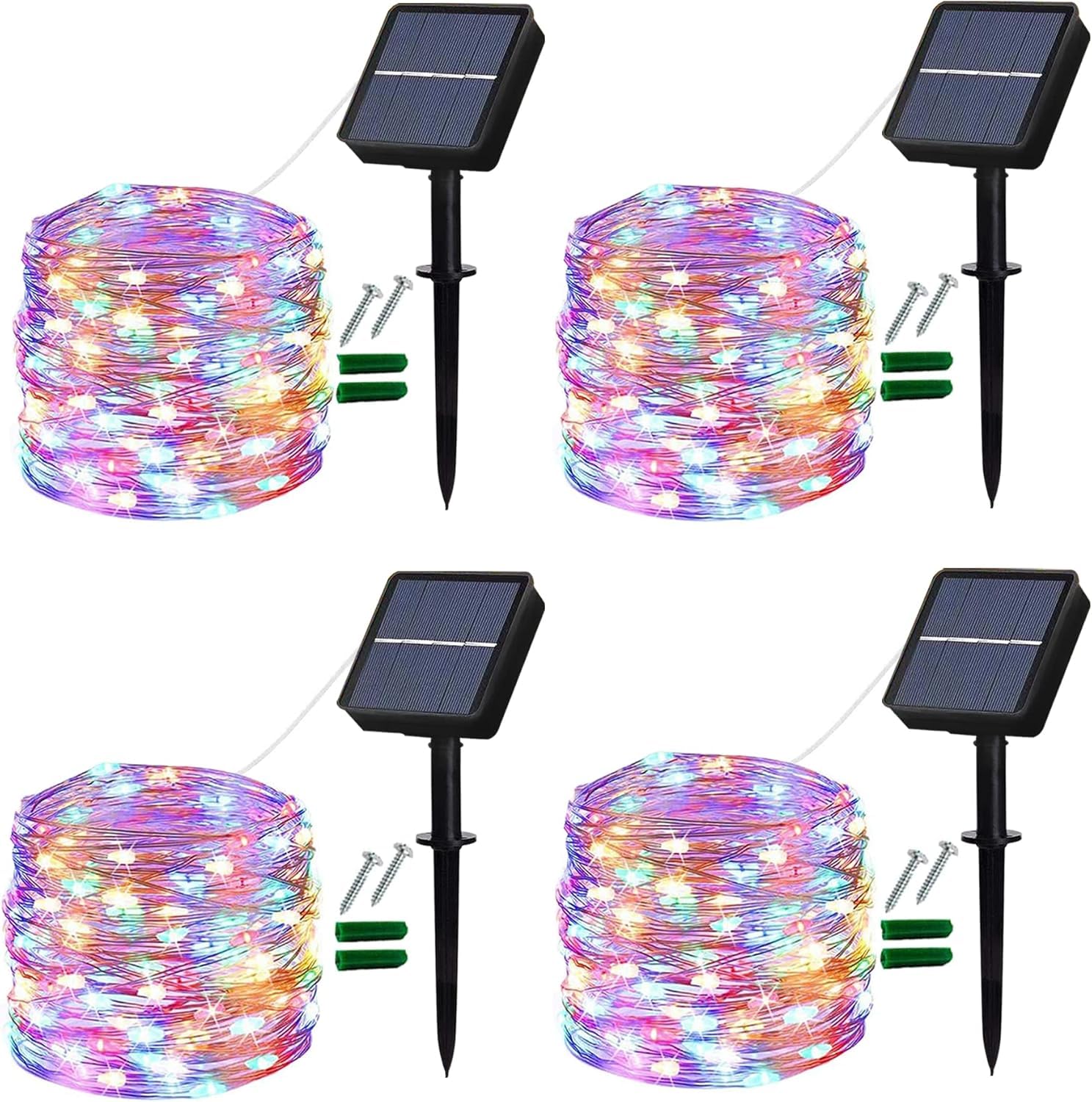 Lezonic Solar String Lights Outdoor, 4Pack Each 12M 120LED Solar Lights Outdoor Garden Waterproof,8 Modes Fairy Lights Decorative Lighting for Garden, Patio, Party, Wedding, Christmas (Multi-Coloured)