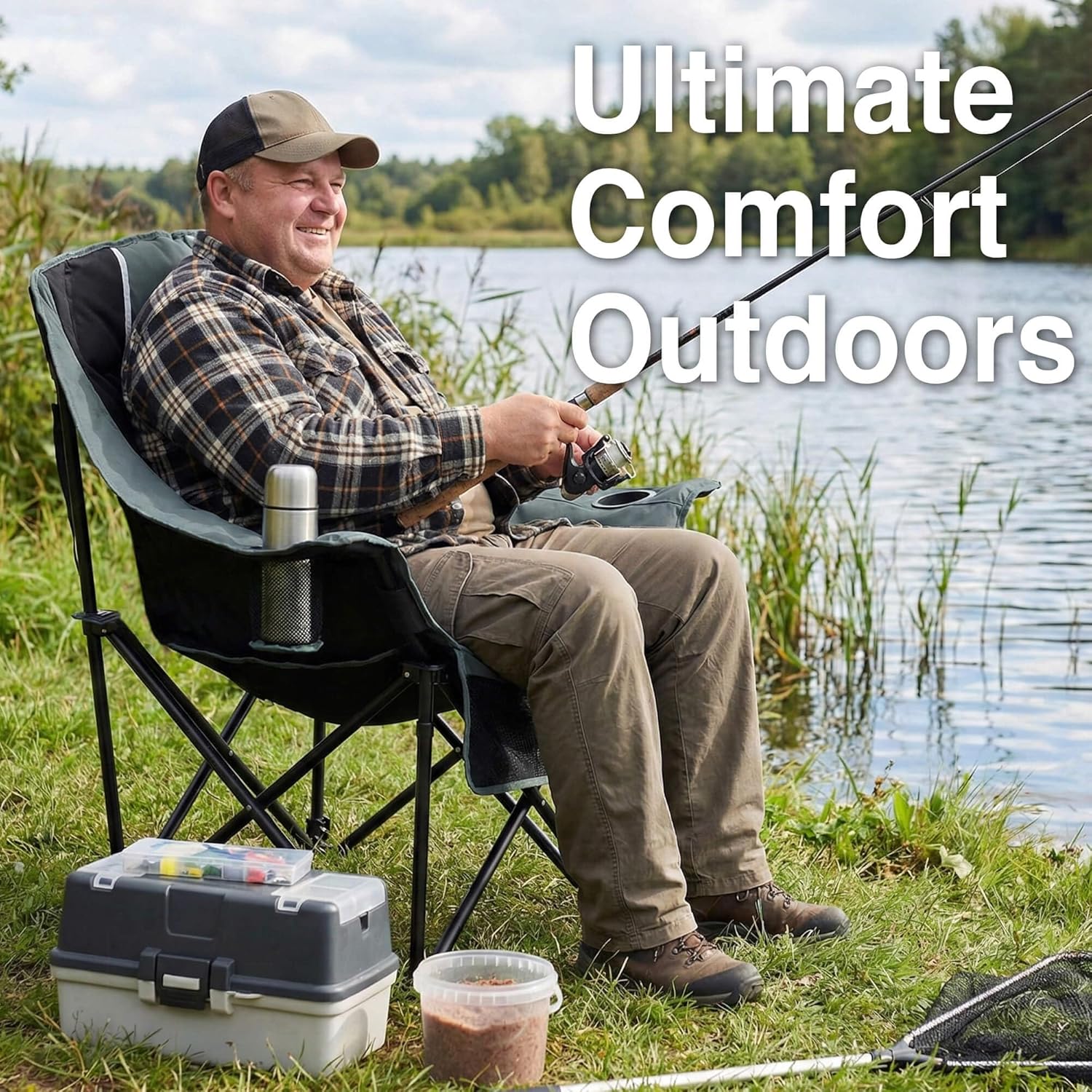 Oversized Camping Chair for Adults - Heavy Duty 400 lbs Padded Folding Chair with Wine Glass Holder, 2 Cup Holders & Side Pockets, Portable Carry Bag for RV, Tailgating, Lawn - Image 5