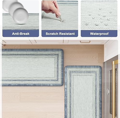 Vista 702 de KIMODE - Juego de 2 tapetes de cocina bohemios, antifatiga, antideslizantes, impermeables, ergonómicos, acolchados, cómodos, para lavandería, Caqui